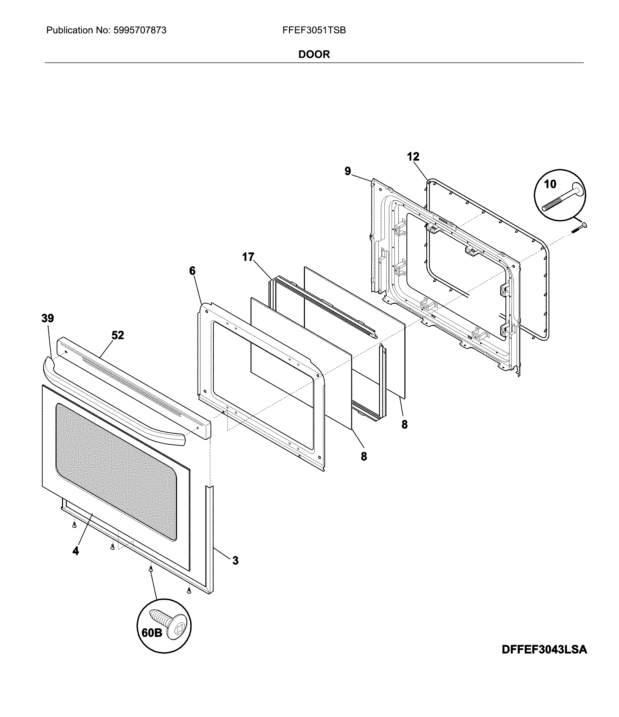 Frigidaire FFEF3051TSB door diagram