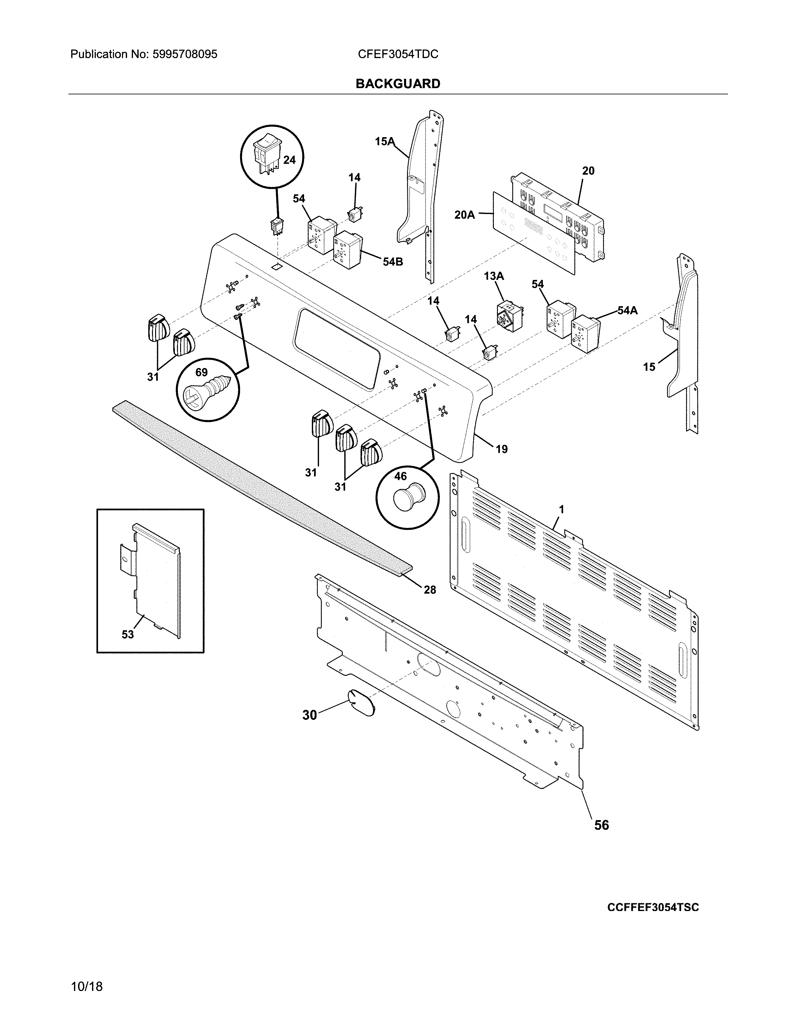 Frigidaire CFEF3054TDC backguard diagram