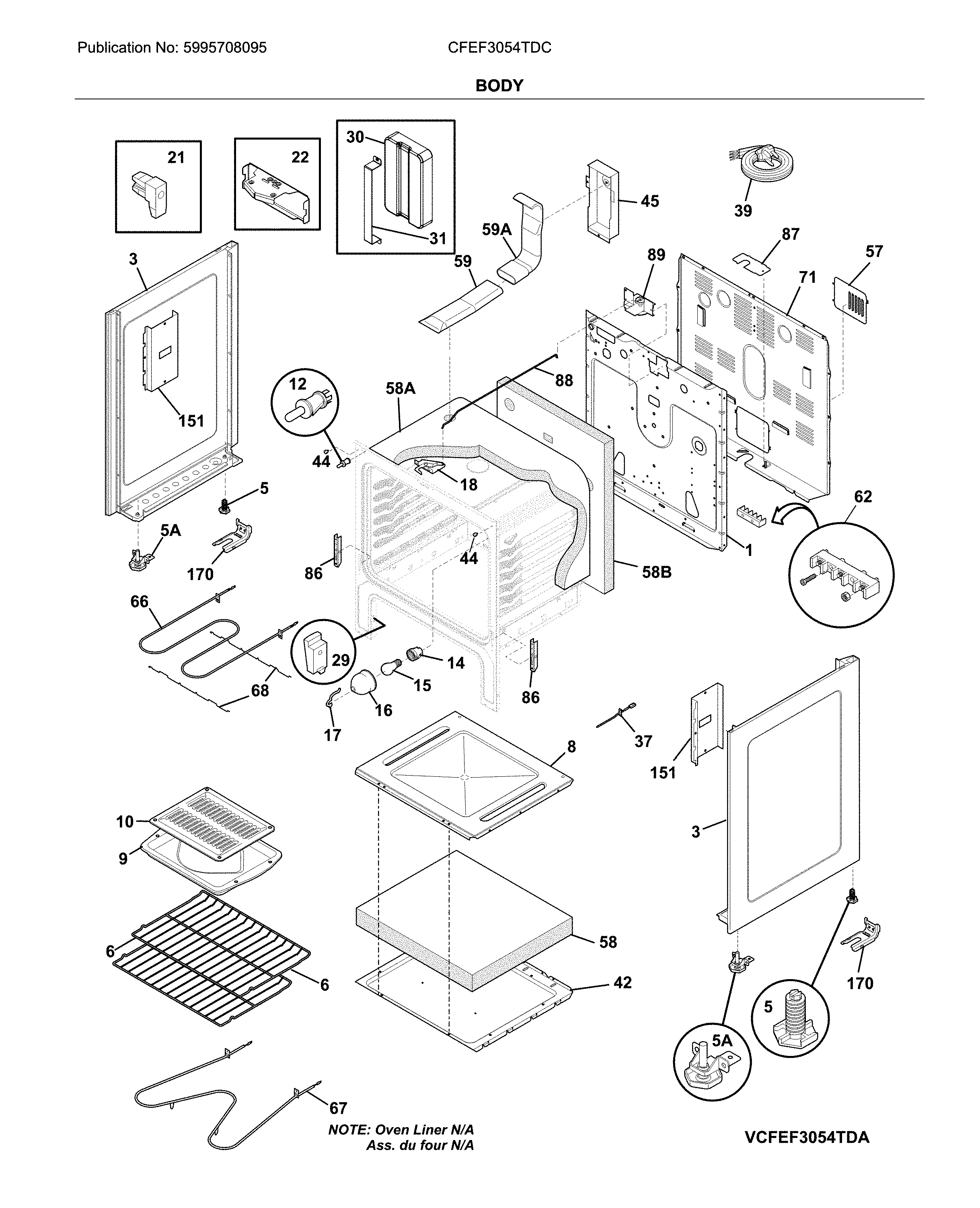 Frigidaire CFEF3054TDC body diagram