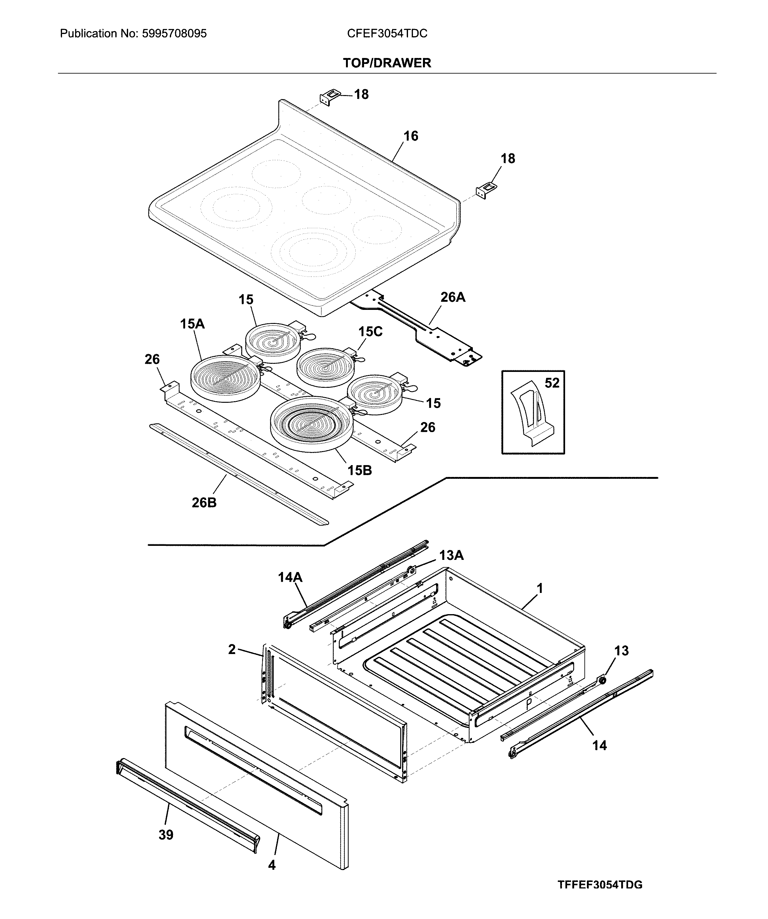 Frigidaire CFEF3054TDC top/drawer diagram