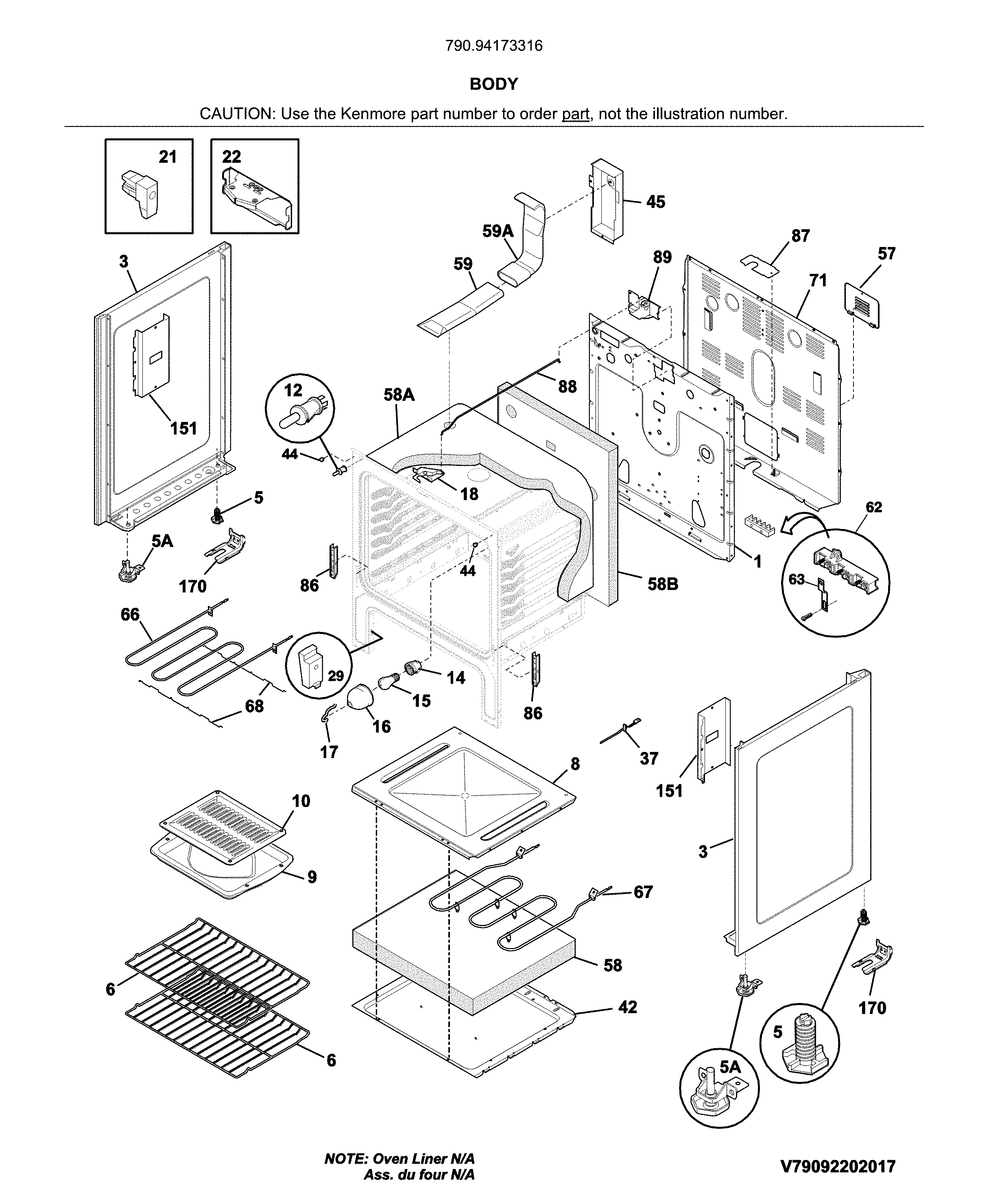 Kenmore 79094173316 body diagram
