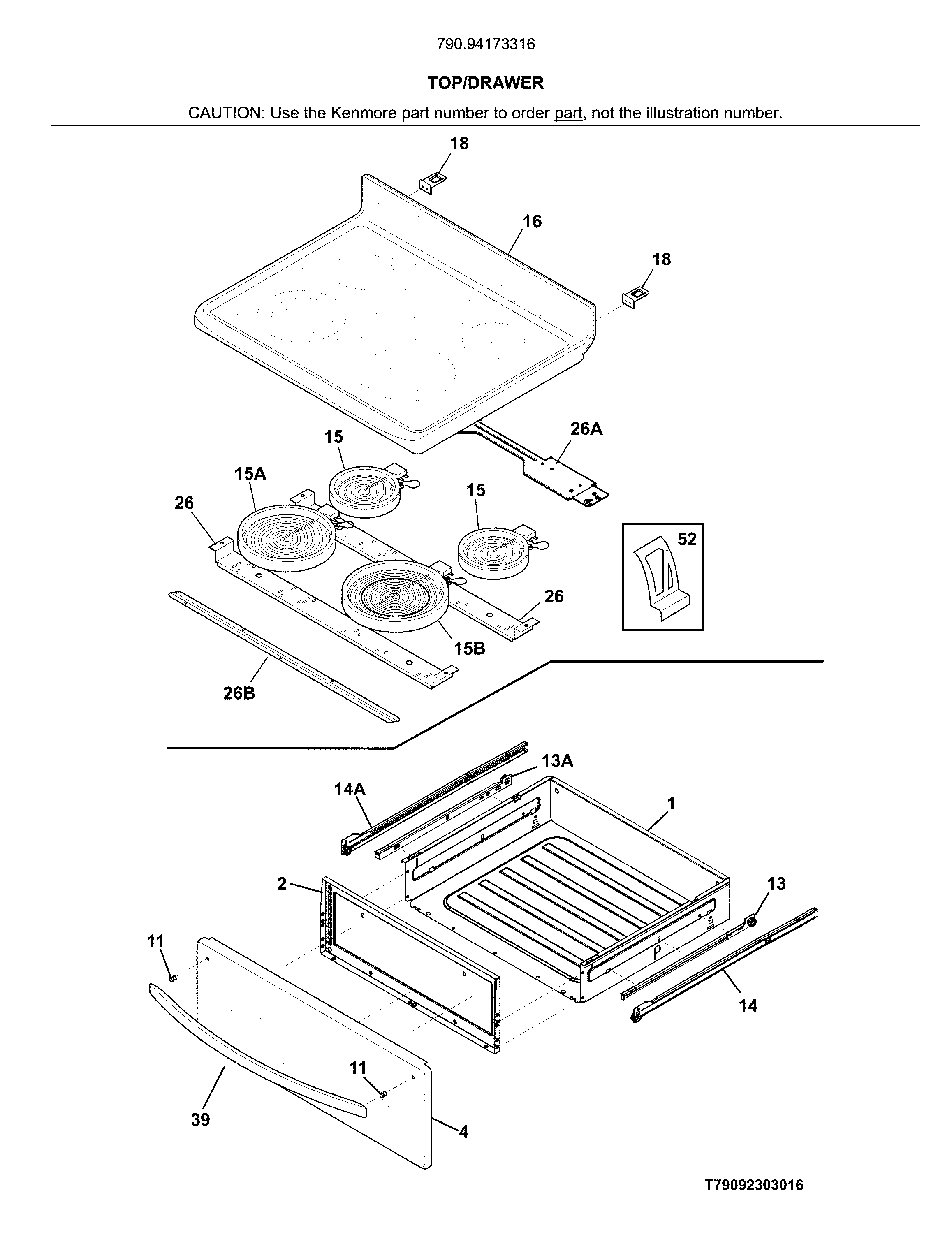 Kenmore 79094173316 top/drawer diagram