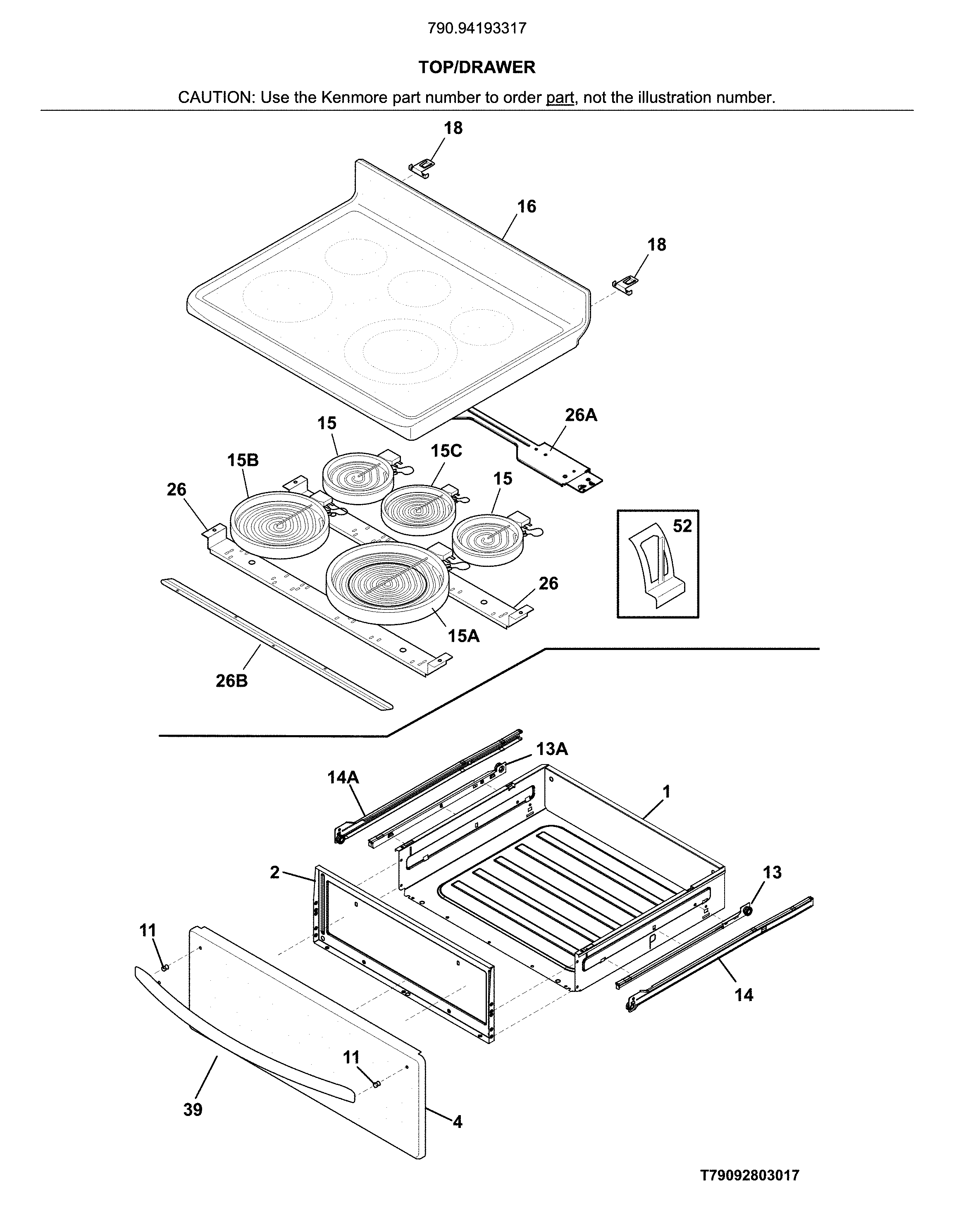 Kenmore 79094193317 top/drawer diagram