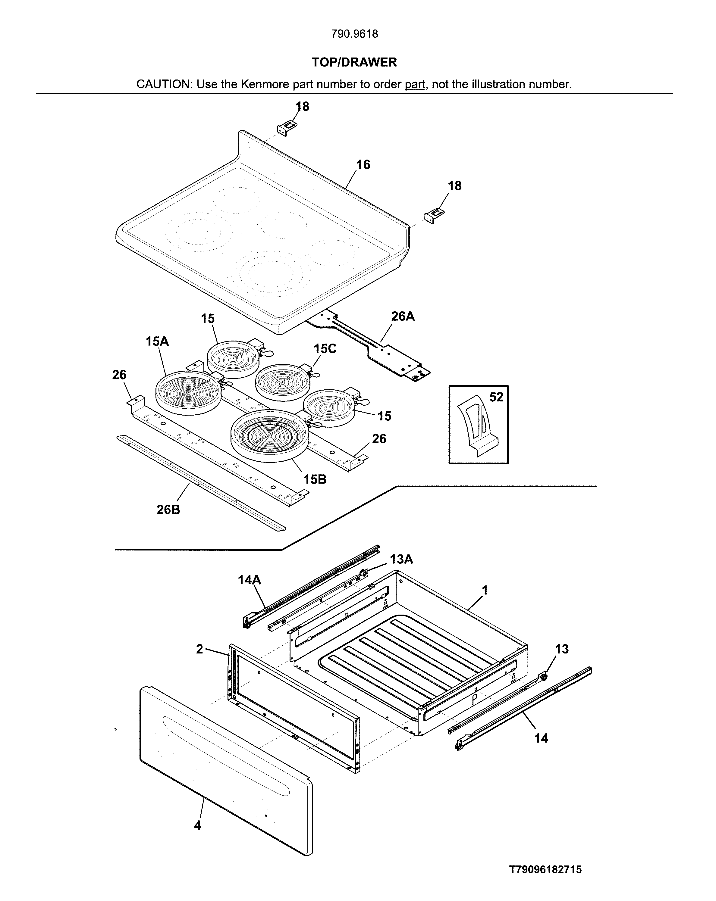 Kenmore 79096189715 top/drawer diagram