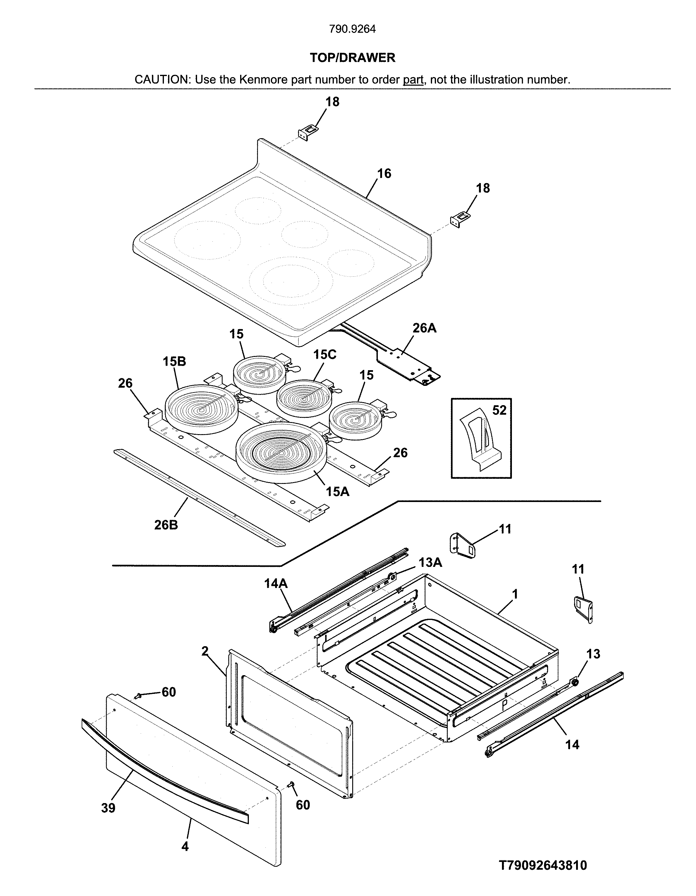 Kenmore 79092643810 top/drawer diagram