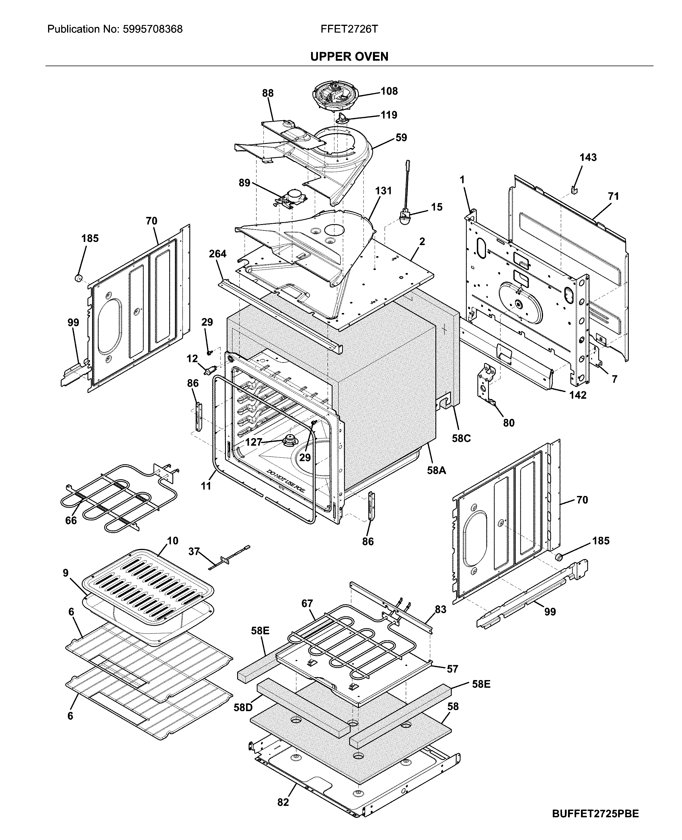 Frigidaire FFET2726TWB upper oven diagram