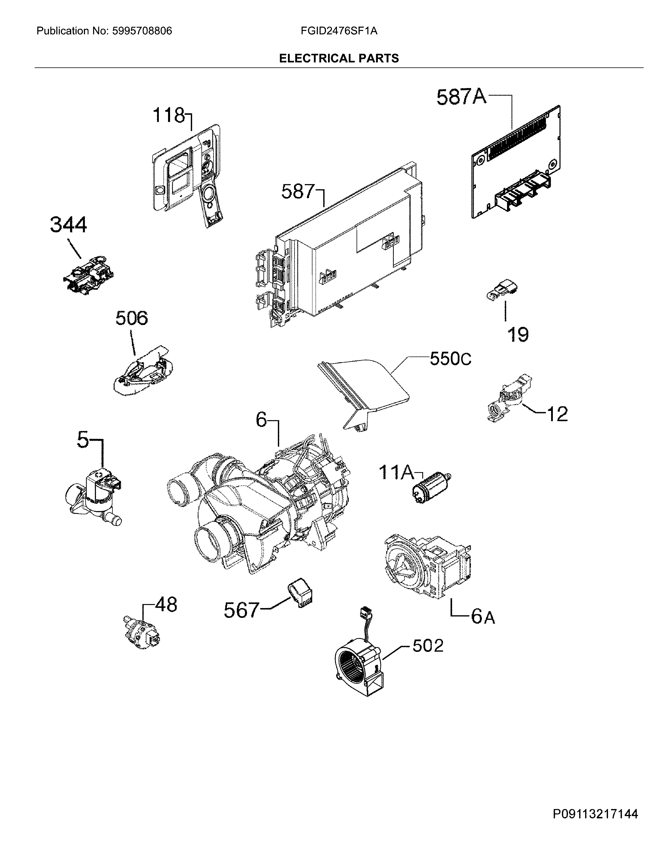 Frigidaire FGID2476SF1A electrical parts diagram