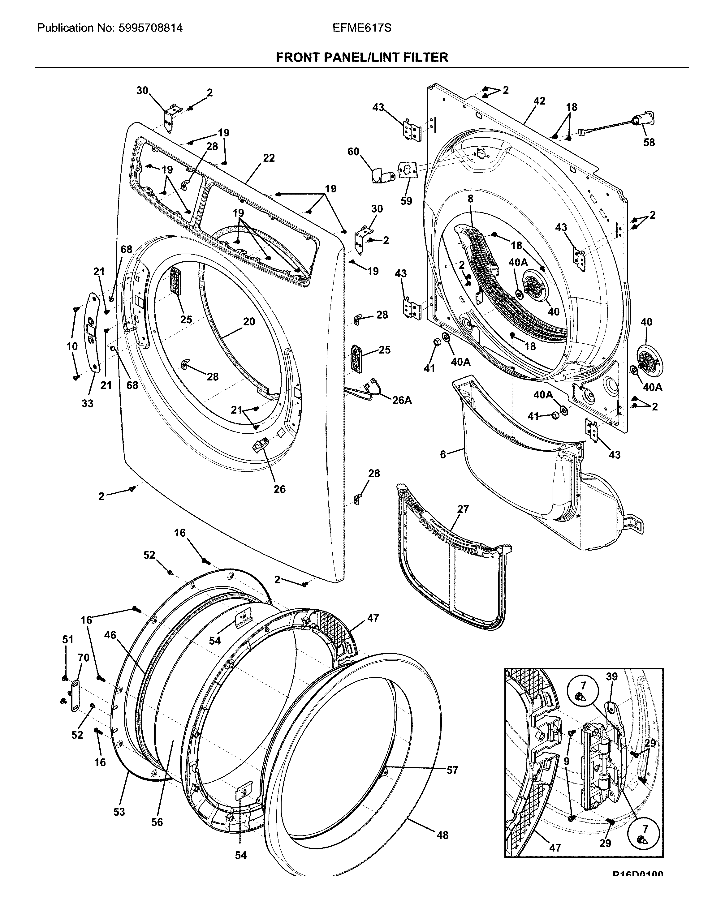 Electrolux EFME617STT0 front panel/lint filter diagram