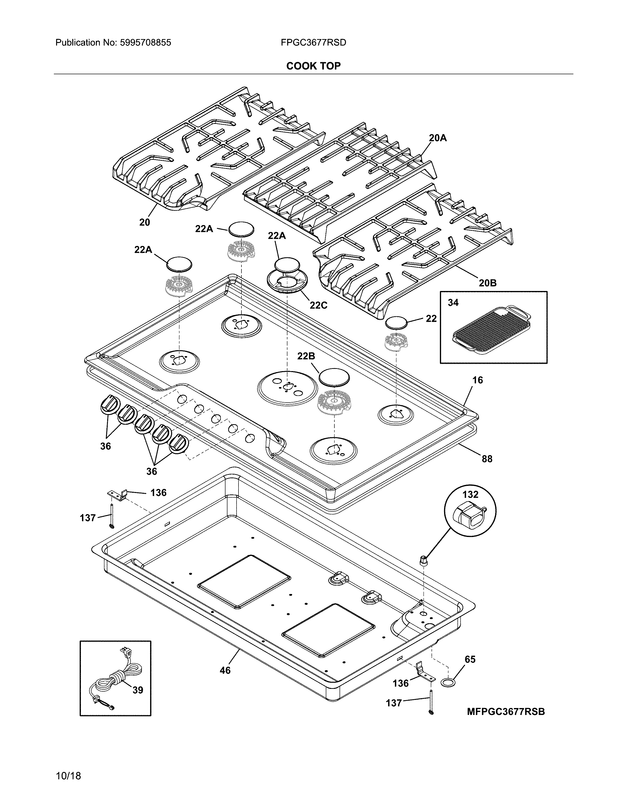 Frigidaire FPGC3677RSD cook top diagram