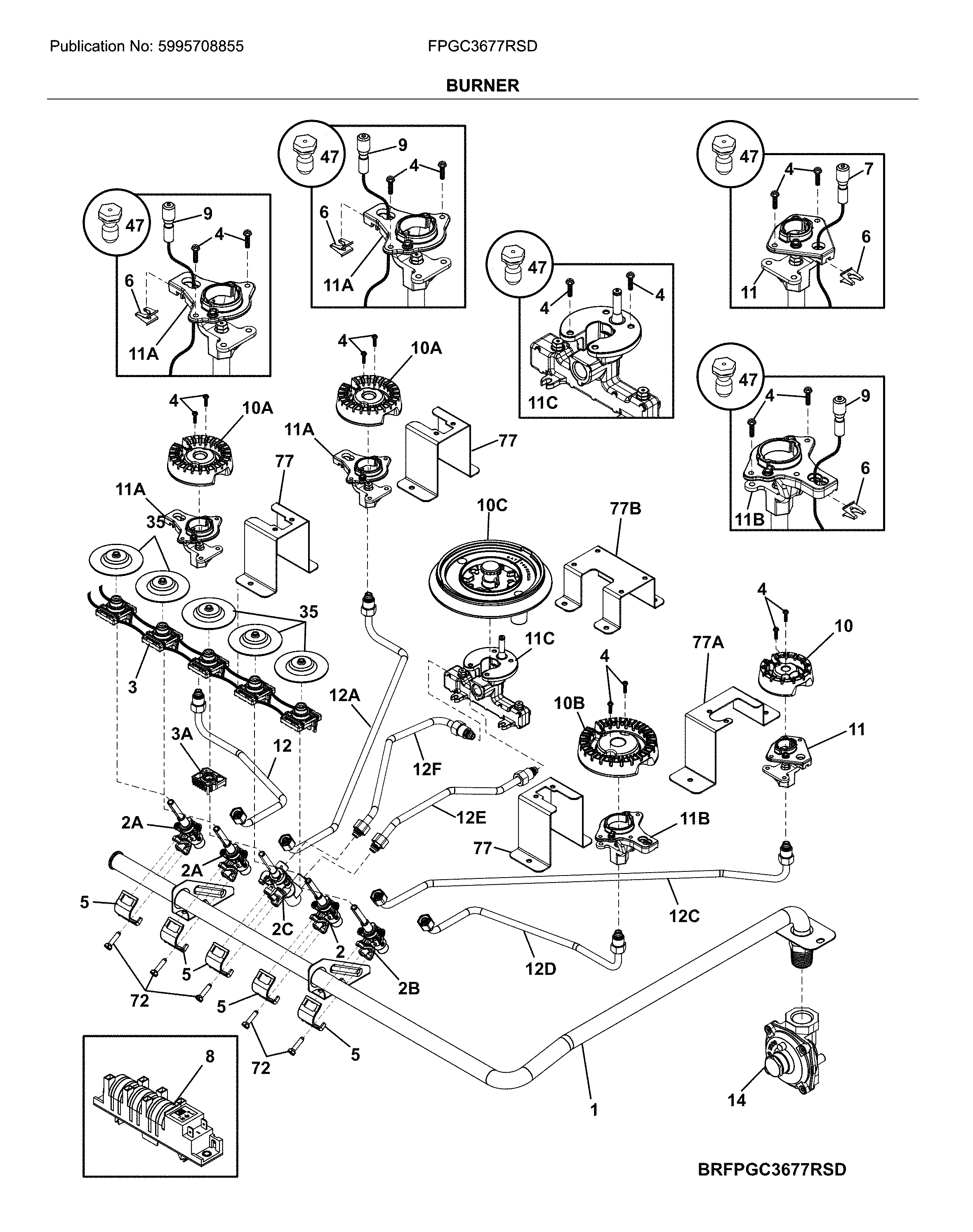 Frigidaire FPGC3677RSD burner diagram