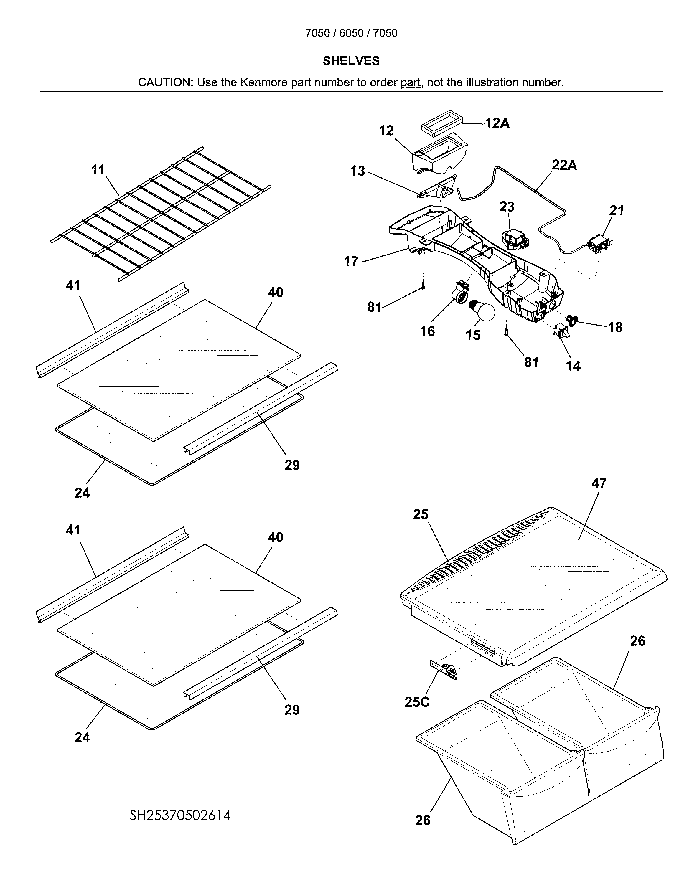 Kenmore 25370505619 shelves diagram