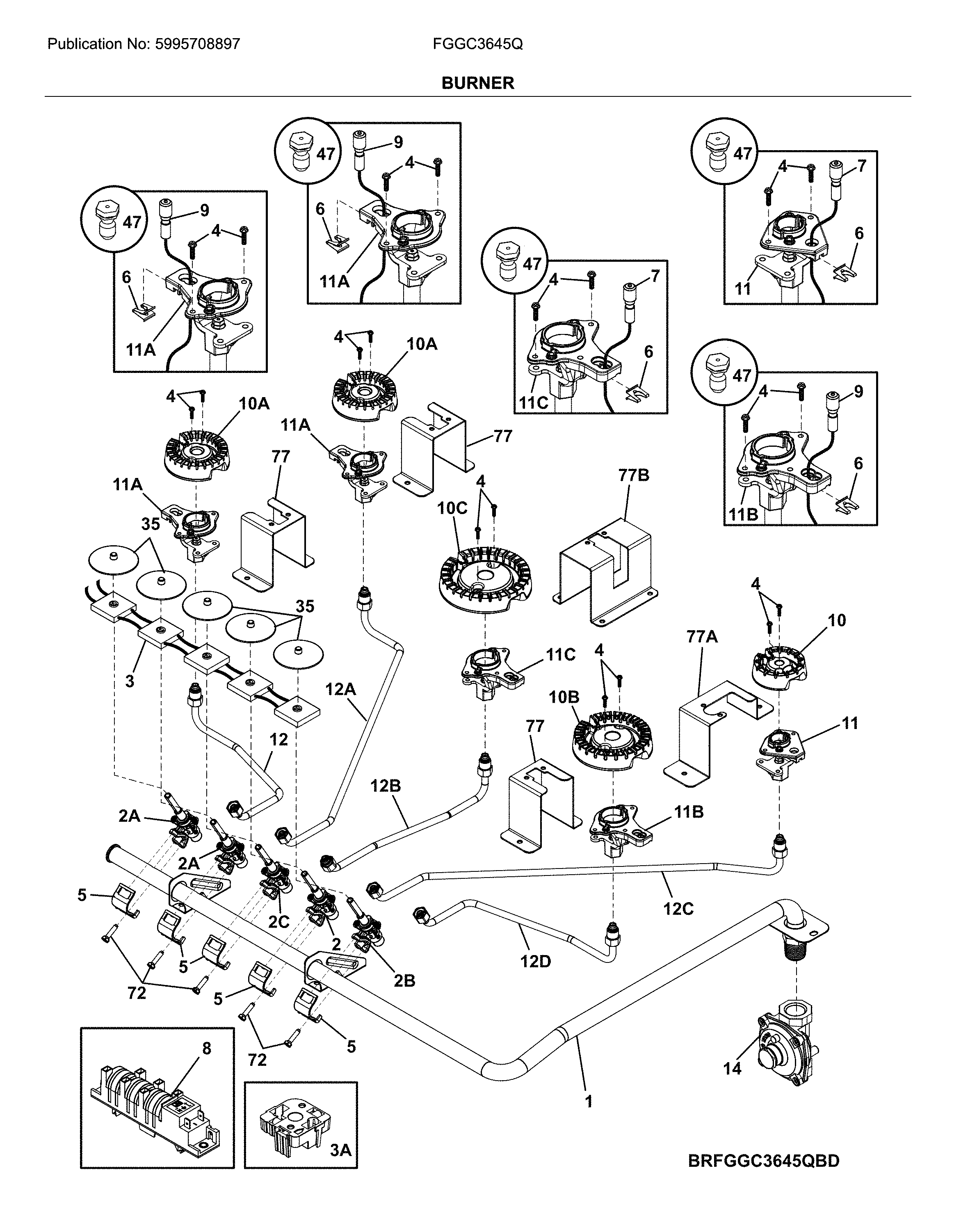 Frigidaire FGGC3645QBD burner diagram