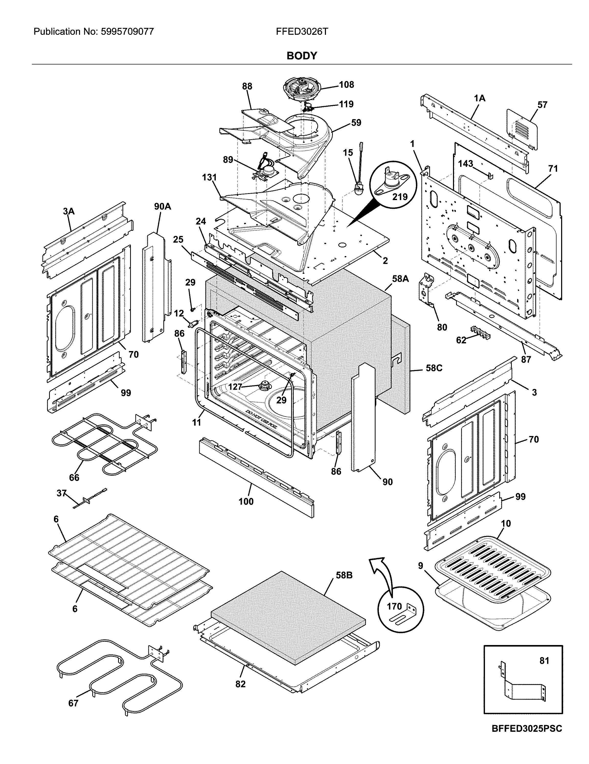 Frigidaire FFED3026TBC body diagram