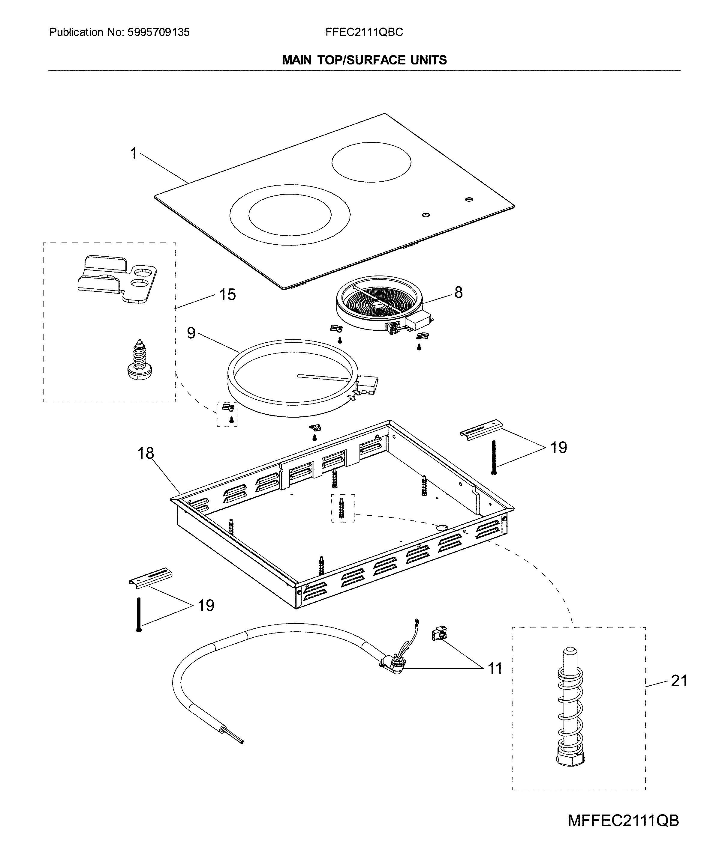 Frigidaire FFEC2111QBC main top/surface units diagram