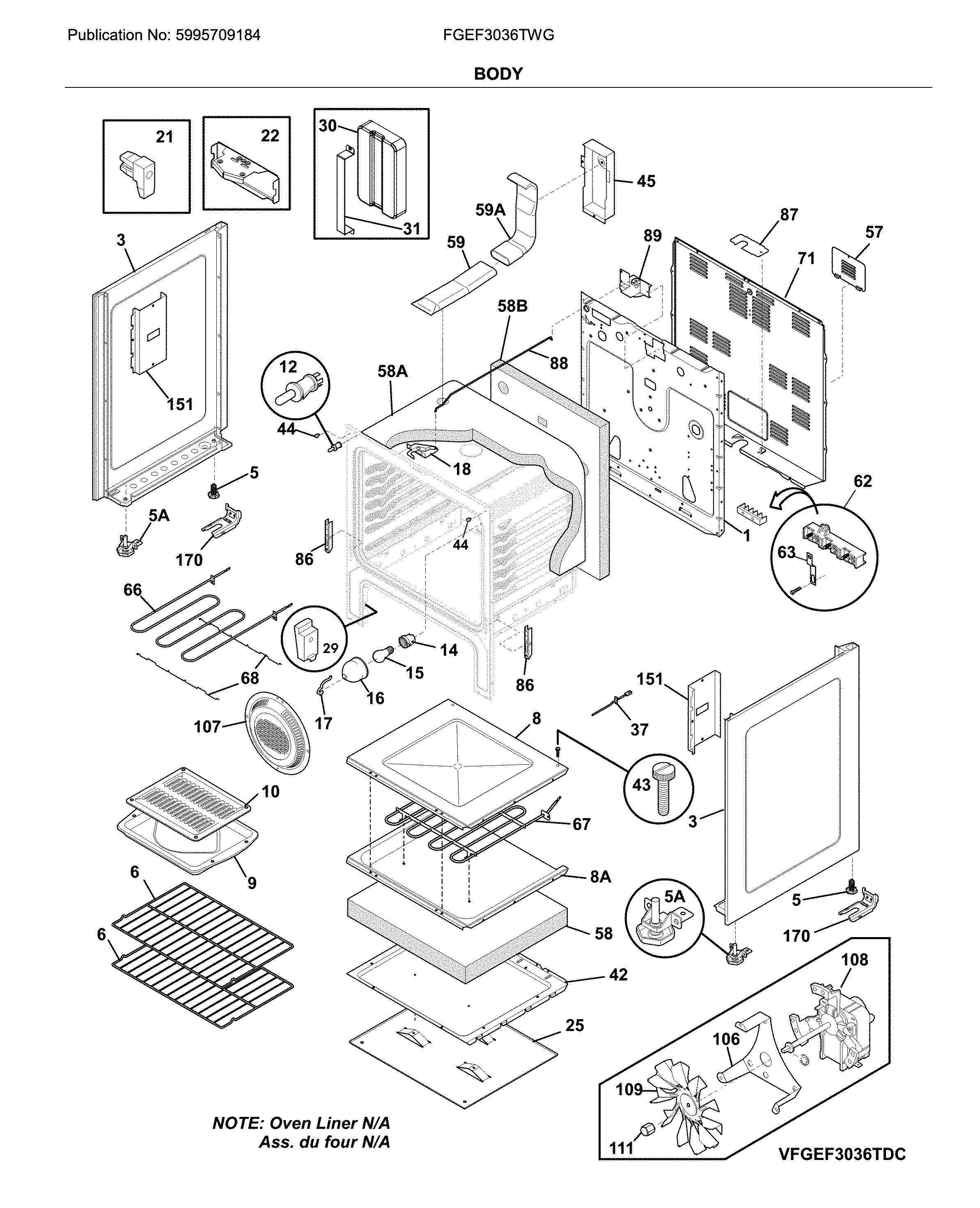Frigidaire FGEF3036TWG body diagram