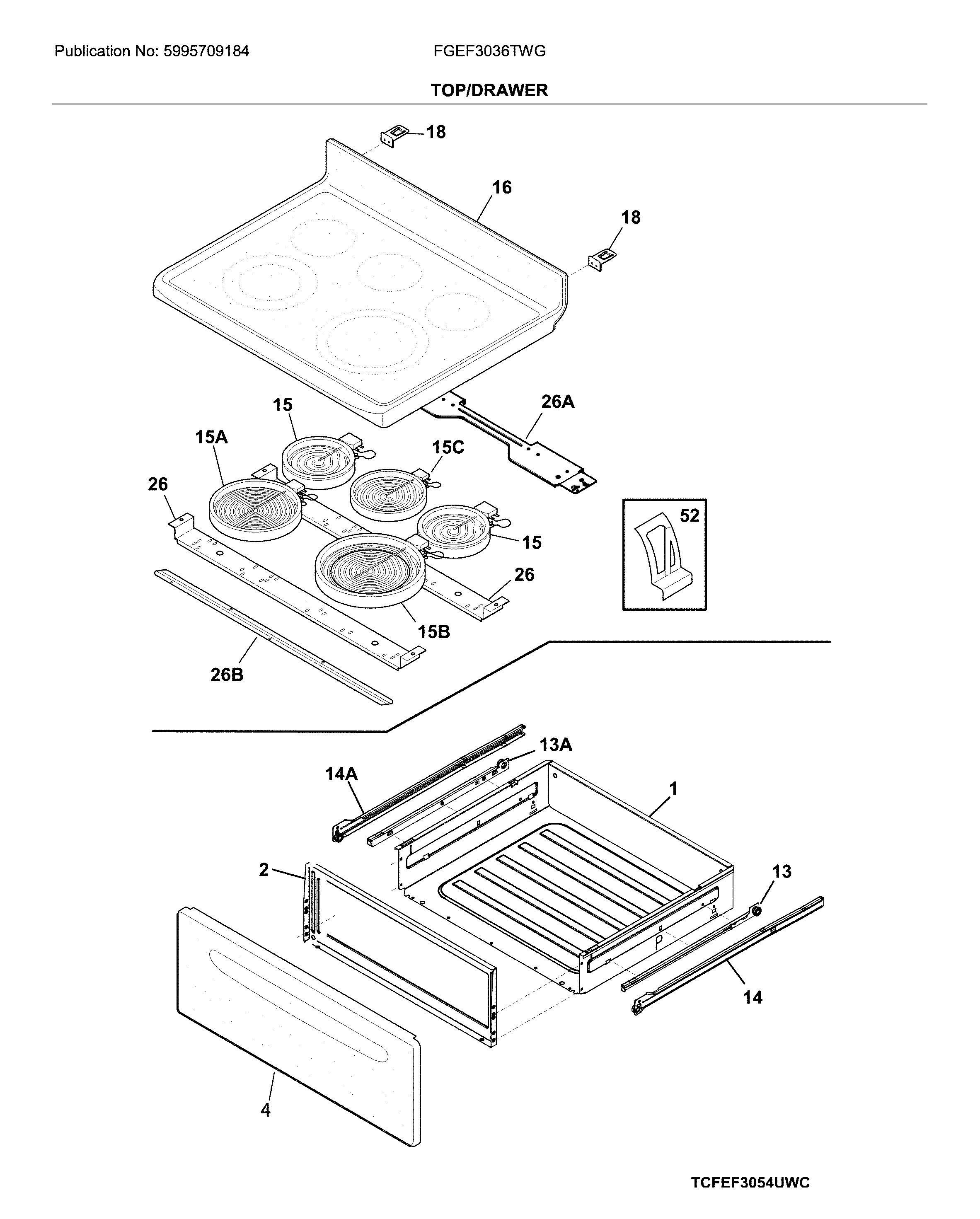 Frigidaire FGEF3036TWG top/drawer diagram