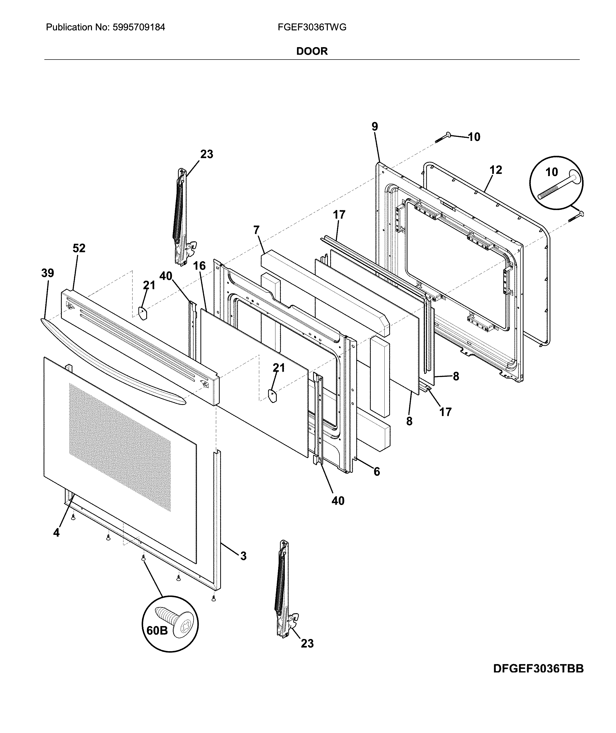 Frigidaire FGEF3036TWG door diagram