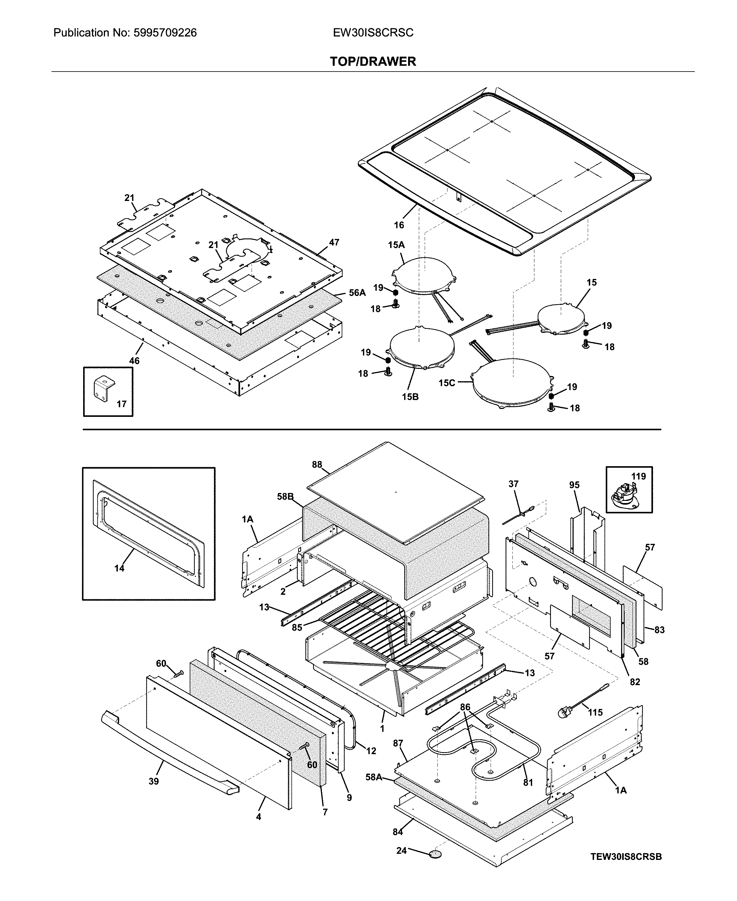 Electrolux EW30IS8CRSC top/drawer diagram