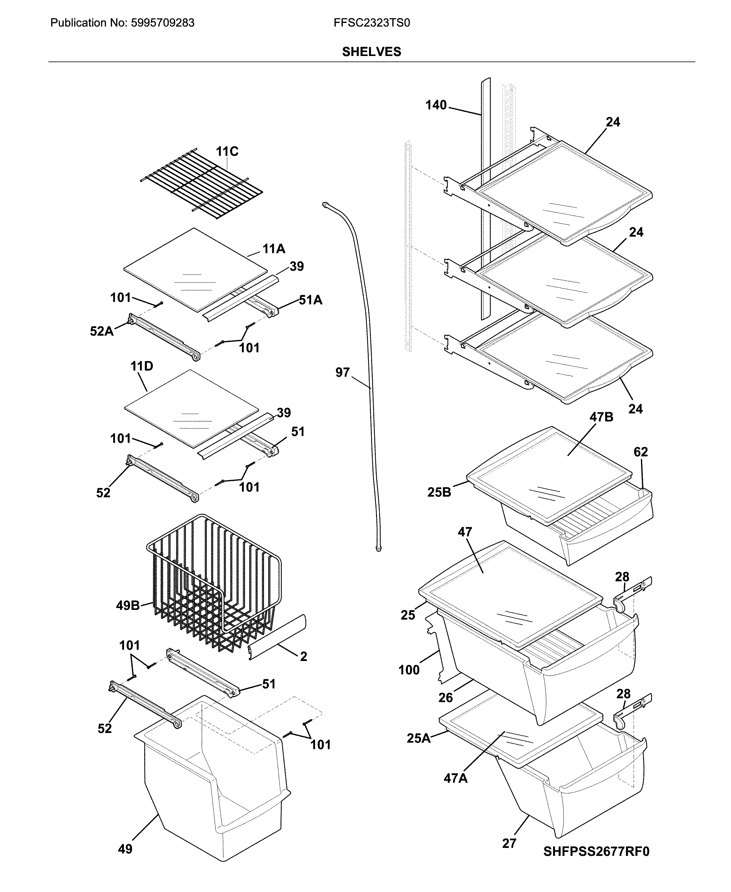 Frigidaire FFSC2323TS0 shelves diagram