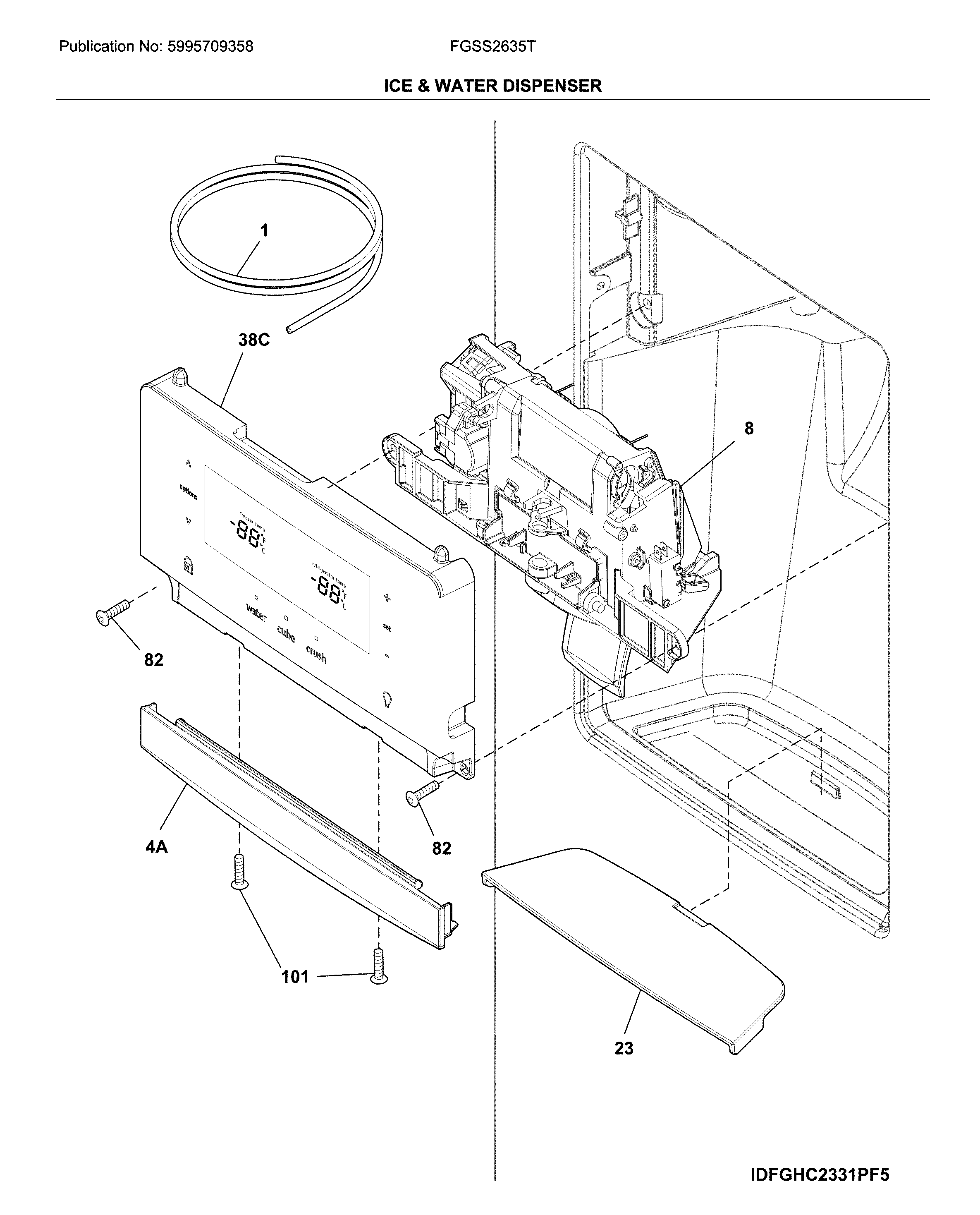 Frigidaire FGSS2635TE4 dispenser diagram