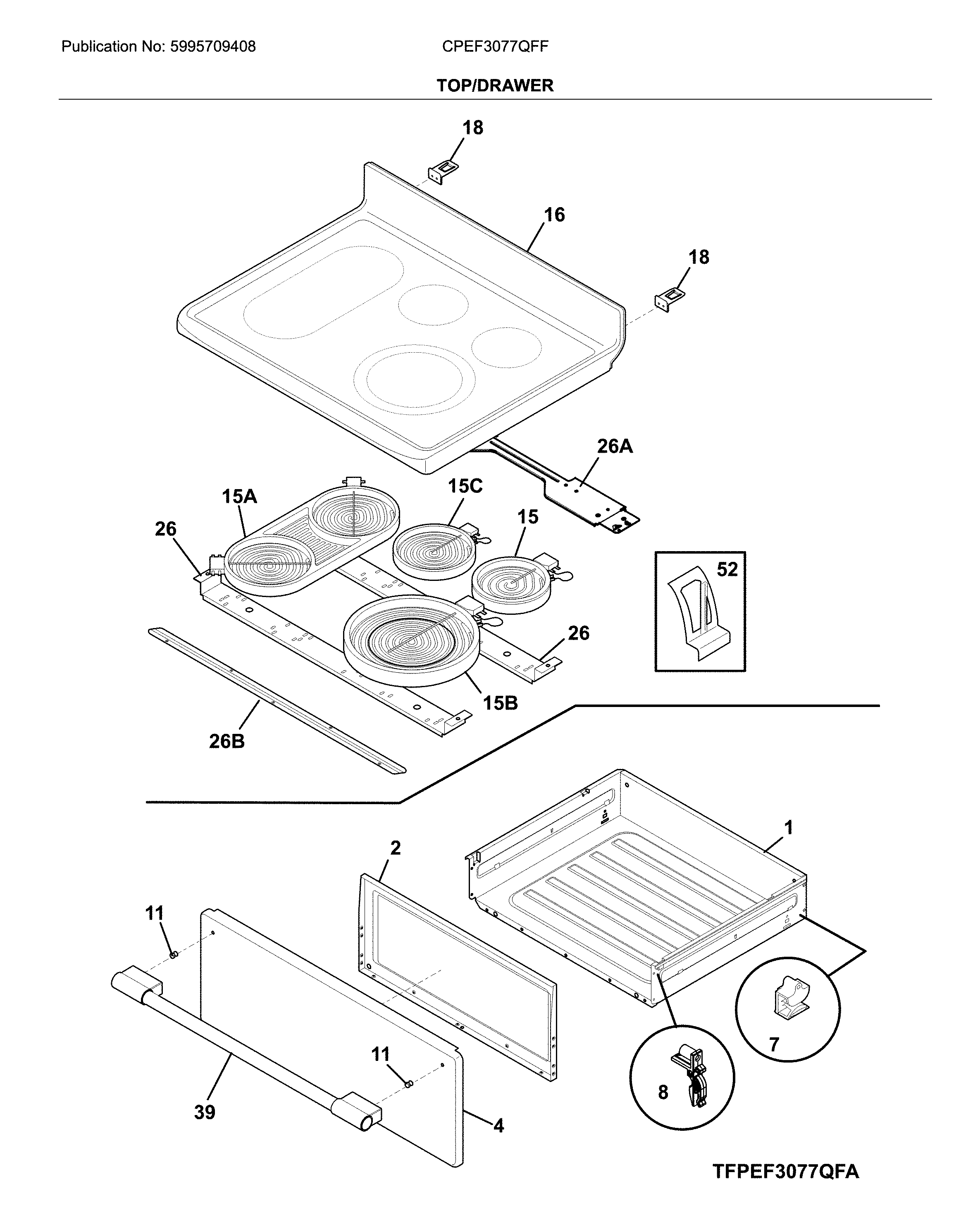 Frigidaire CPEF3077QFF top/drawer diagram