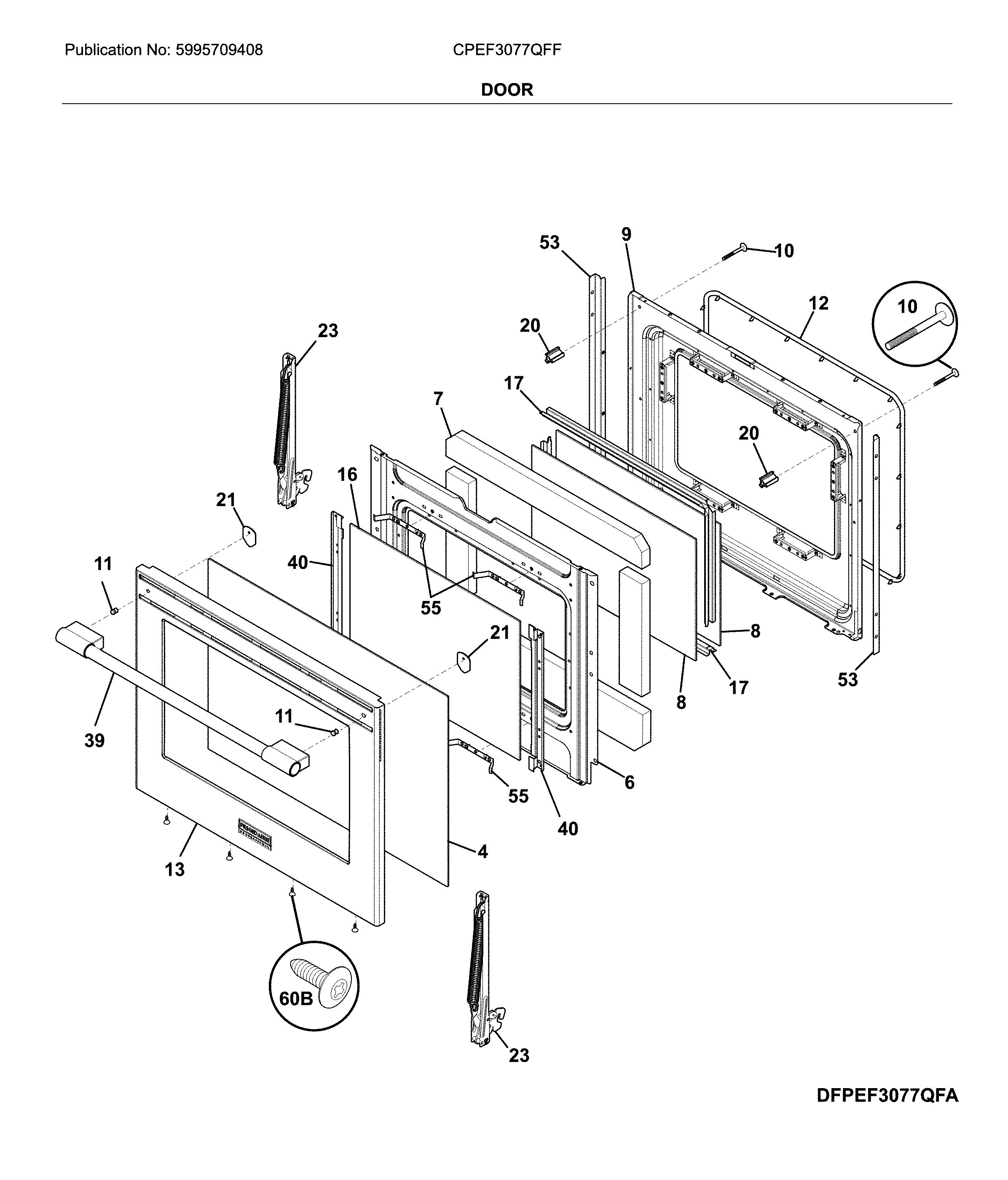 Frigidaire CPEF3077QFF door diagram