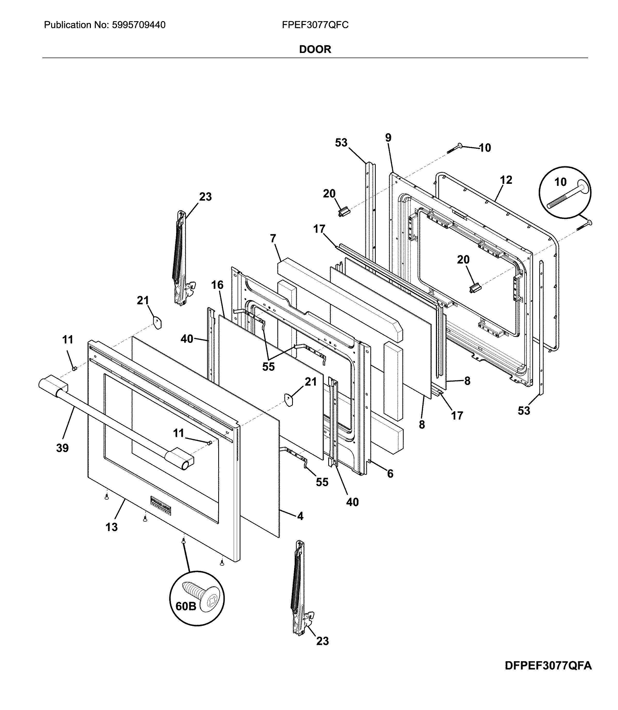 Frigidaire FPEF3077QFC door diagram