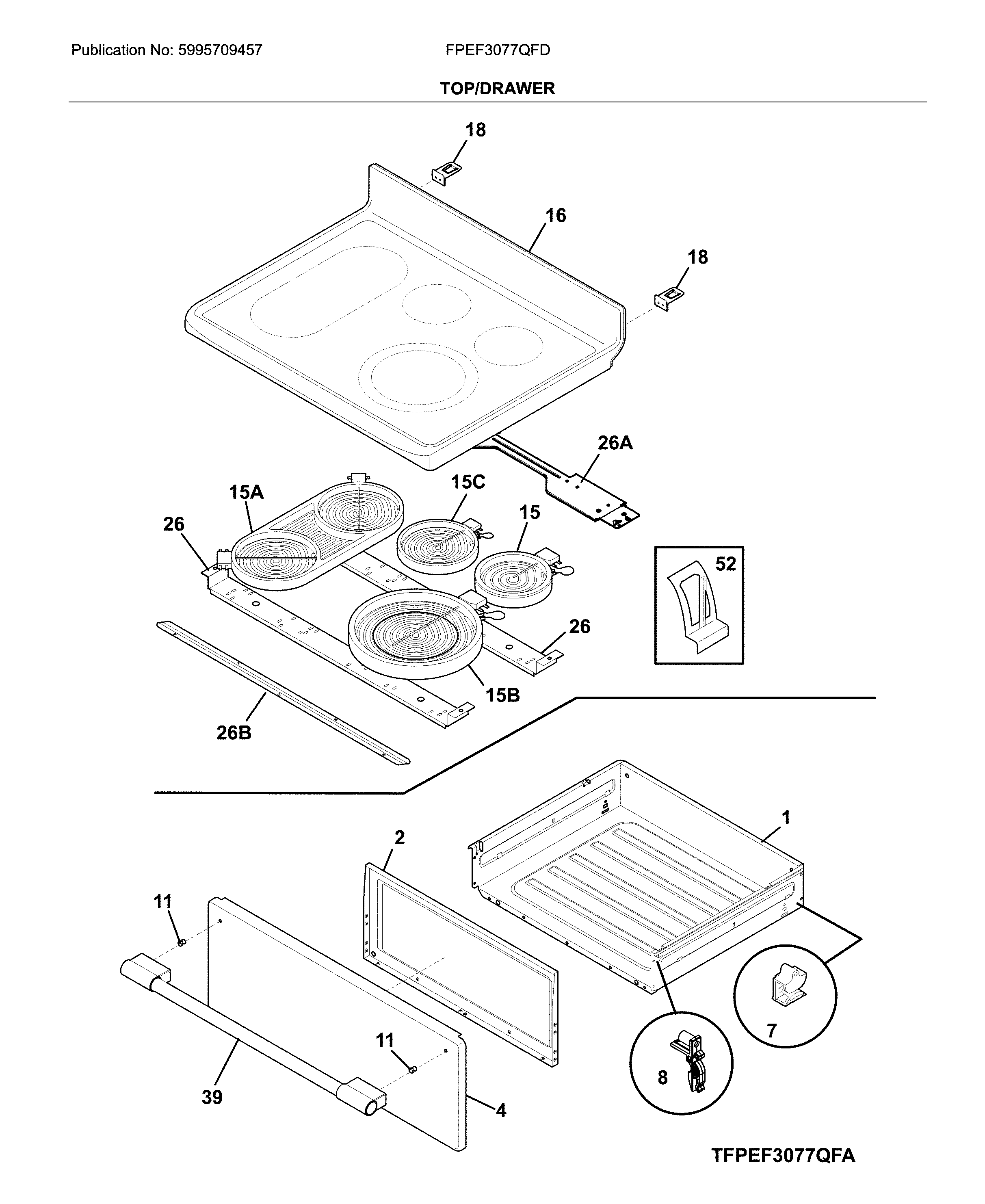 Frigidaire FPEF3077QFD top/drawer diagram