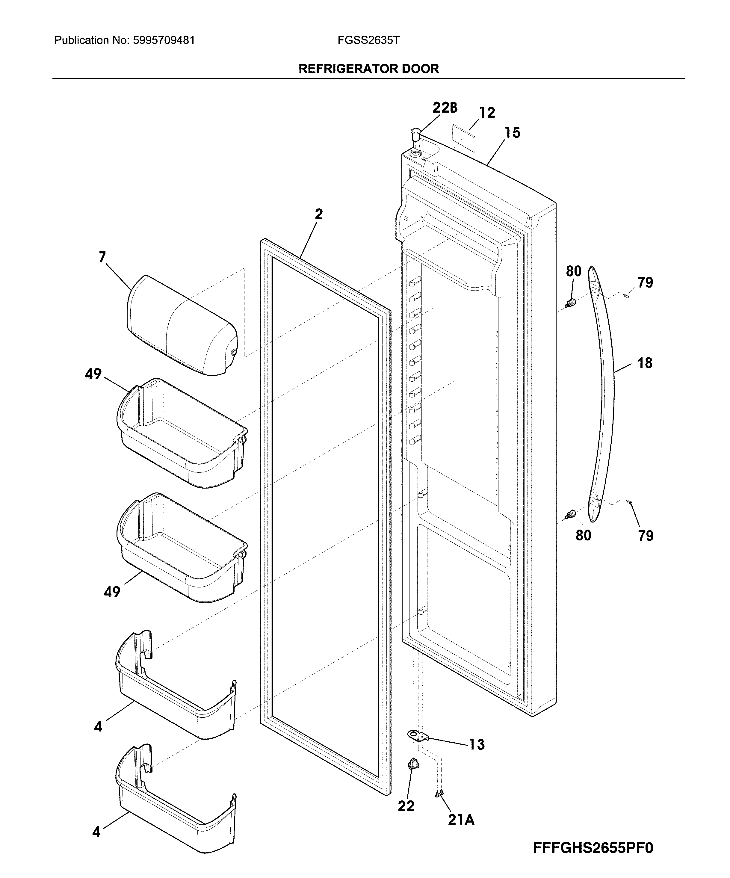 Frigidaire FGSS2635TE5 fresh food doors diagram