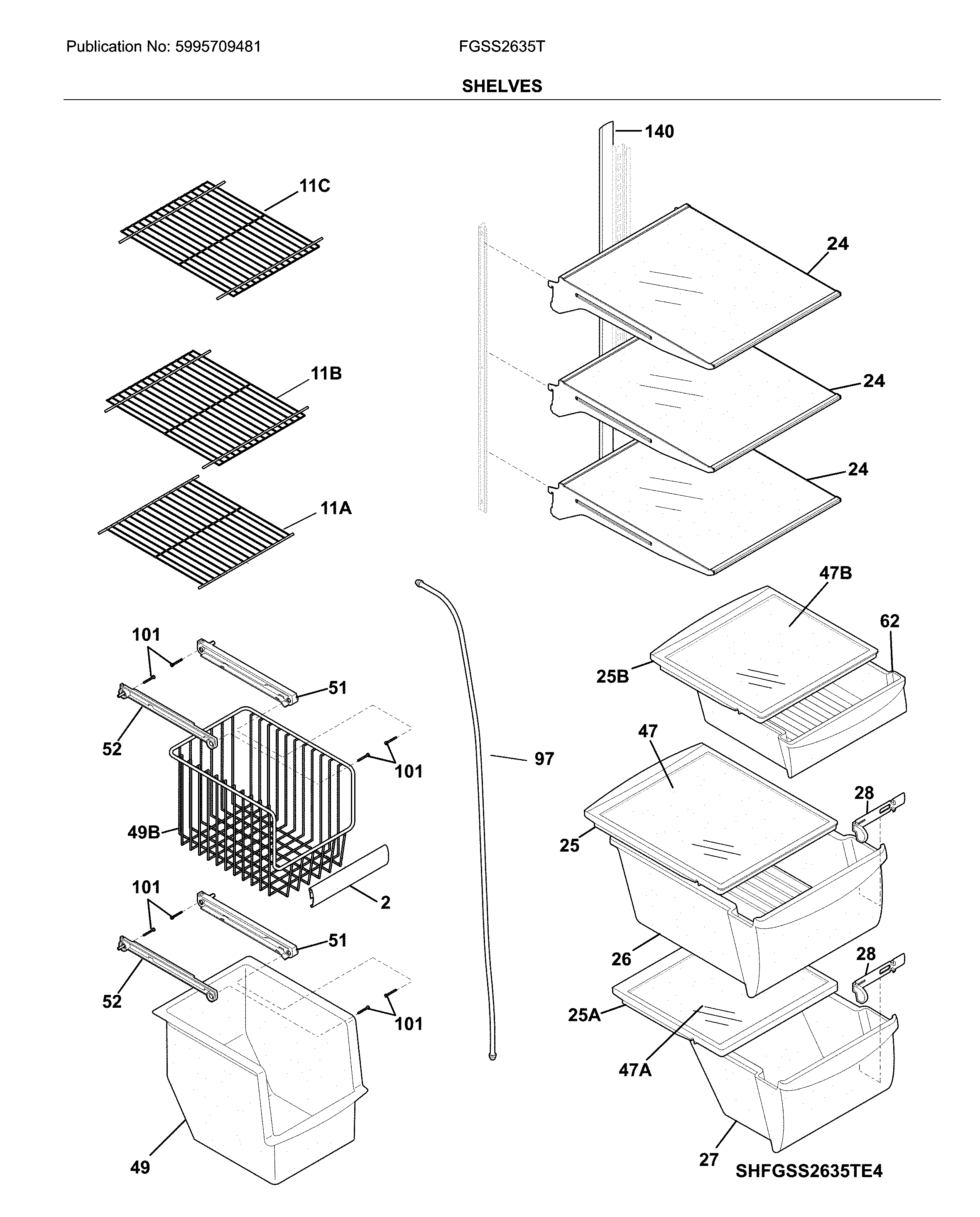Frigidaire FGSS2635TE5 shelves diagram