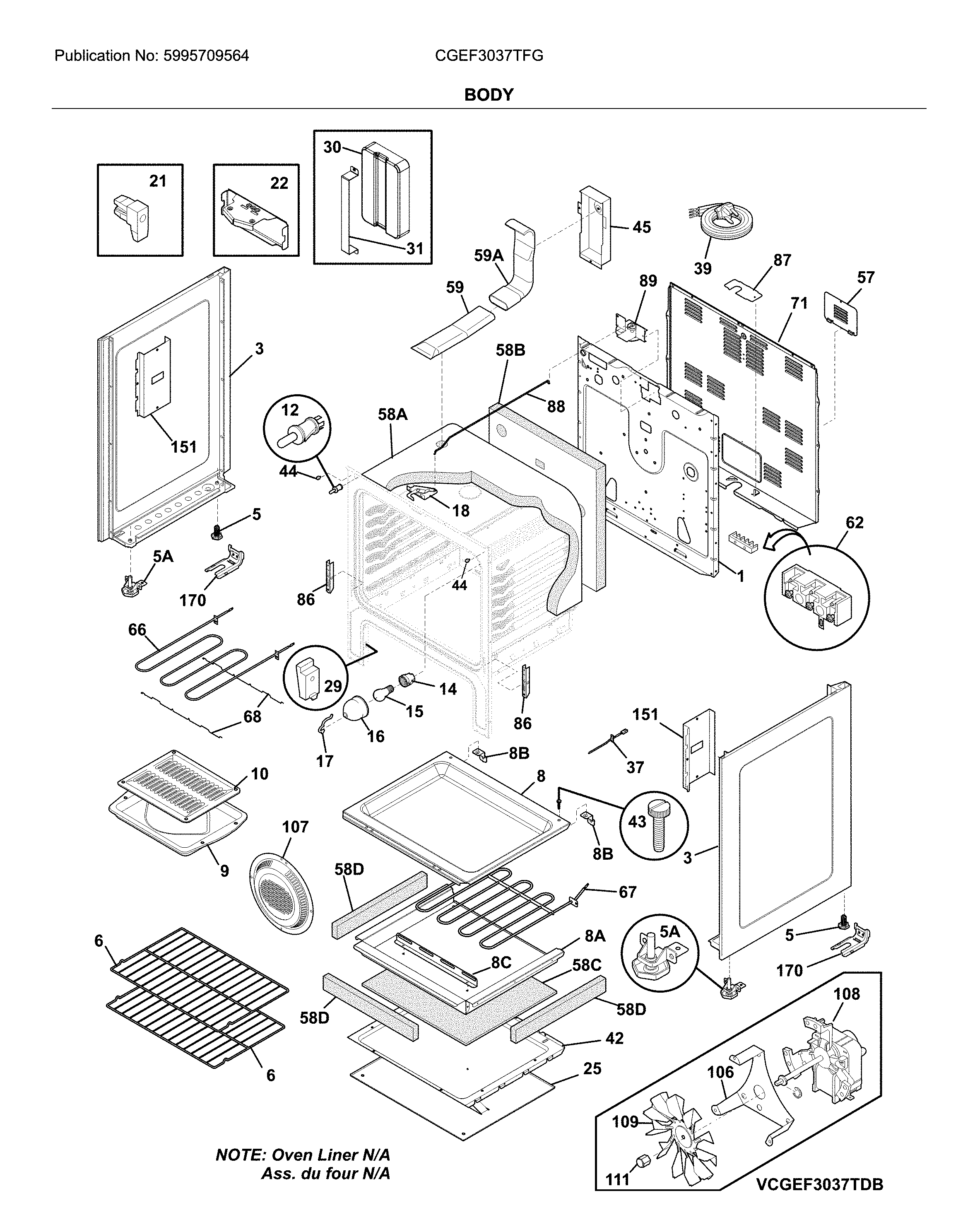 Frigidaire CGEF3037TFG body diagram