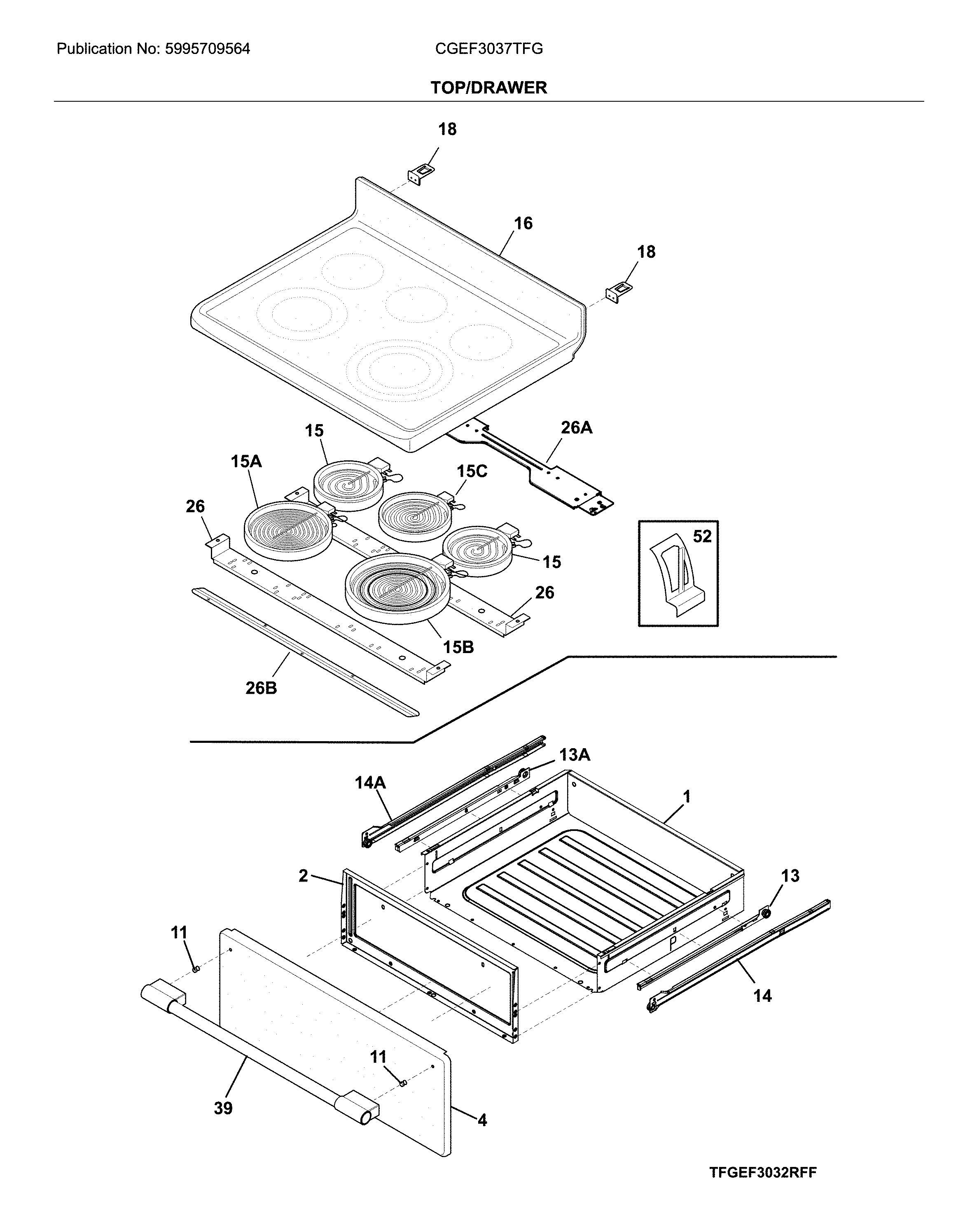Frigidaire CGEF3037TFG top/drawer diagram