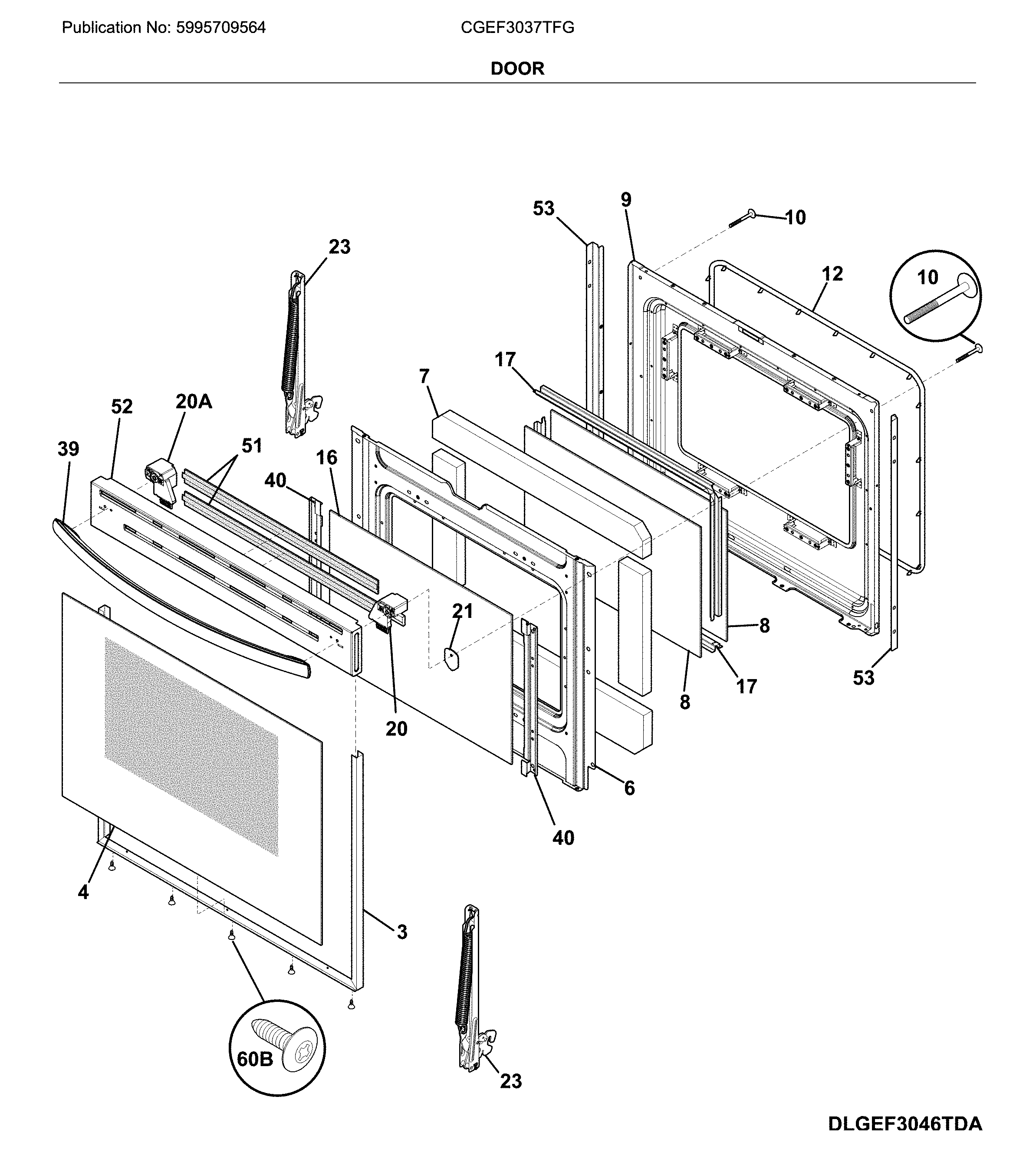 Frigidaire CGEF3037TFG door diagram