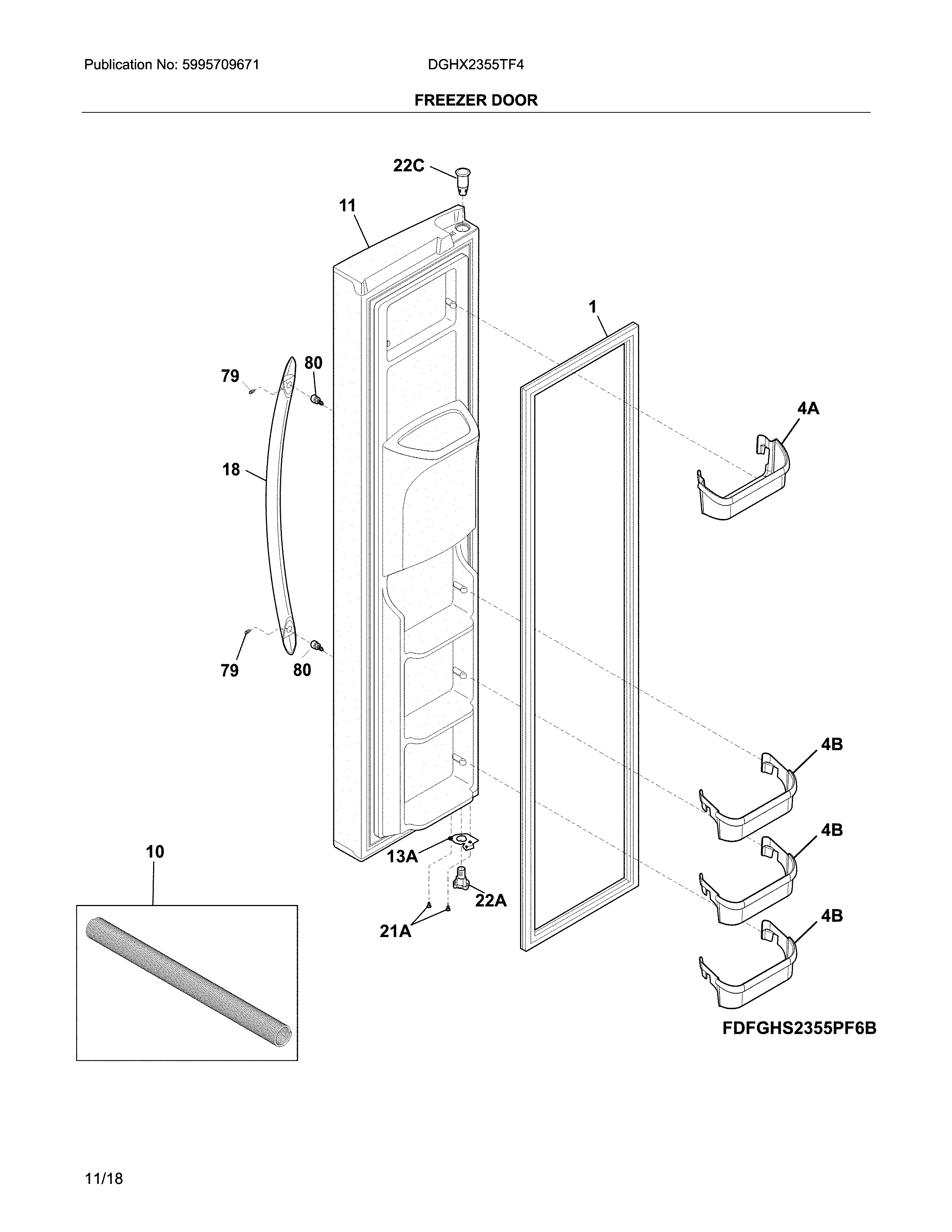 Frigidaire DGHX2355TF4 freezer door diagram