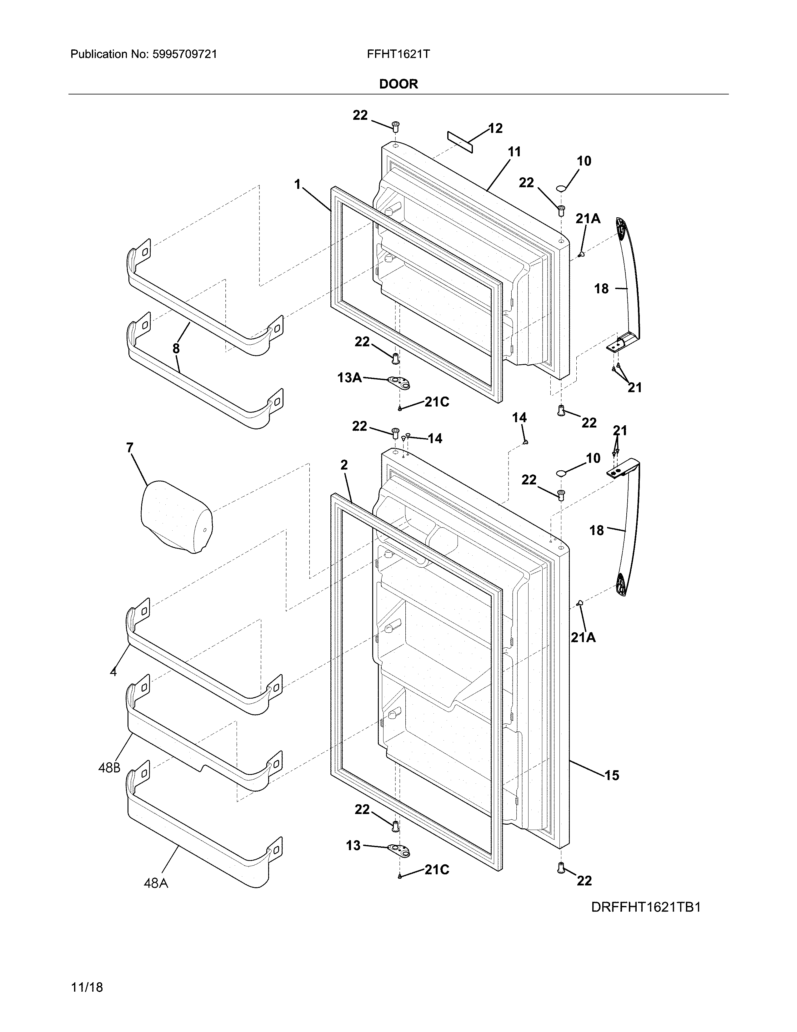 Frigidaire FFHT1621TS1 doors diagram
