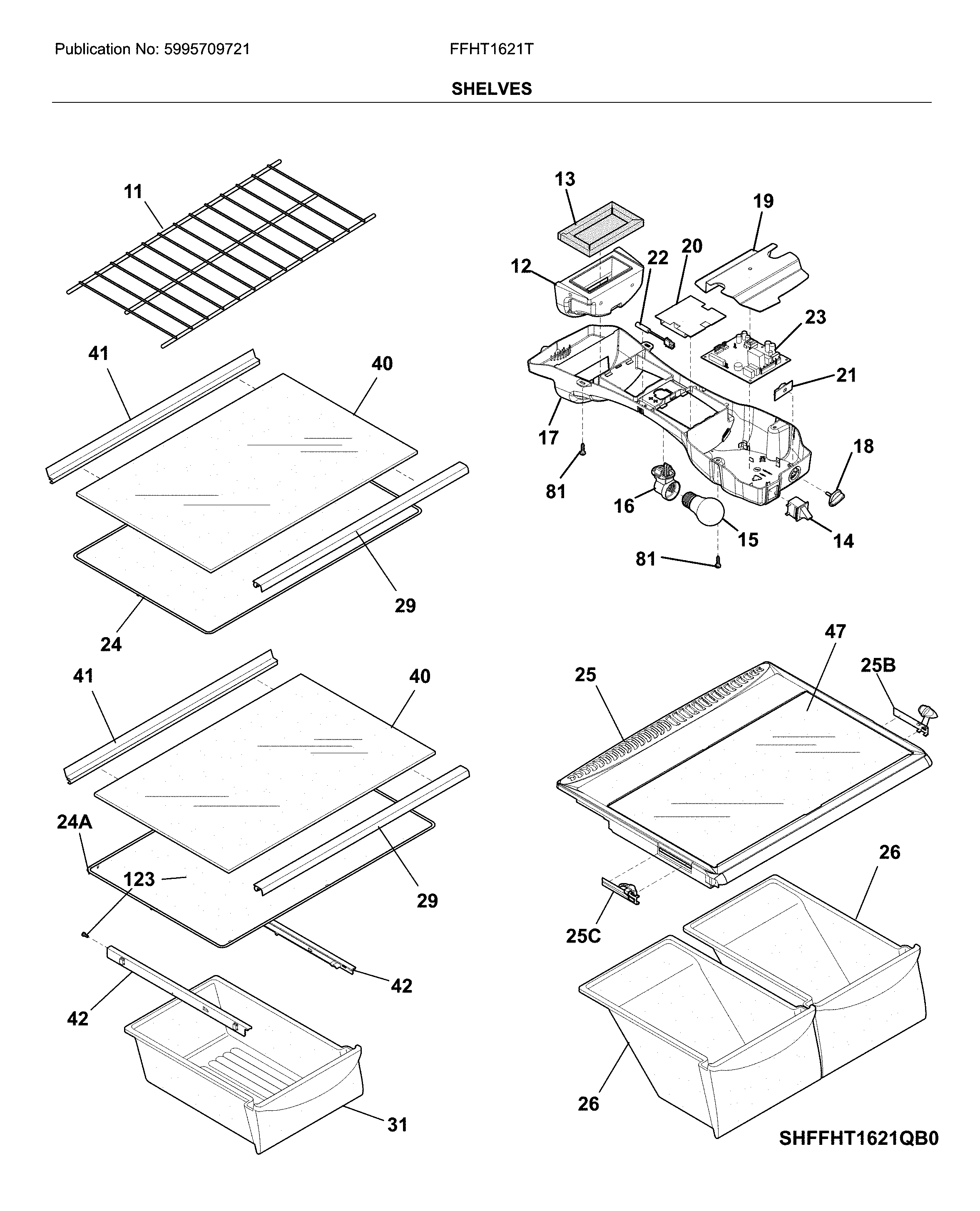 Frigidaire FFHT1621TS1 shelves diagram