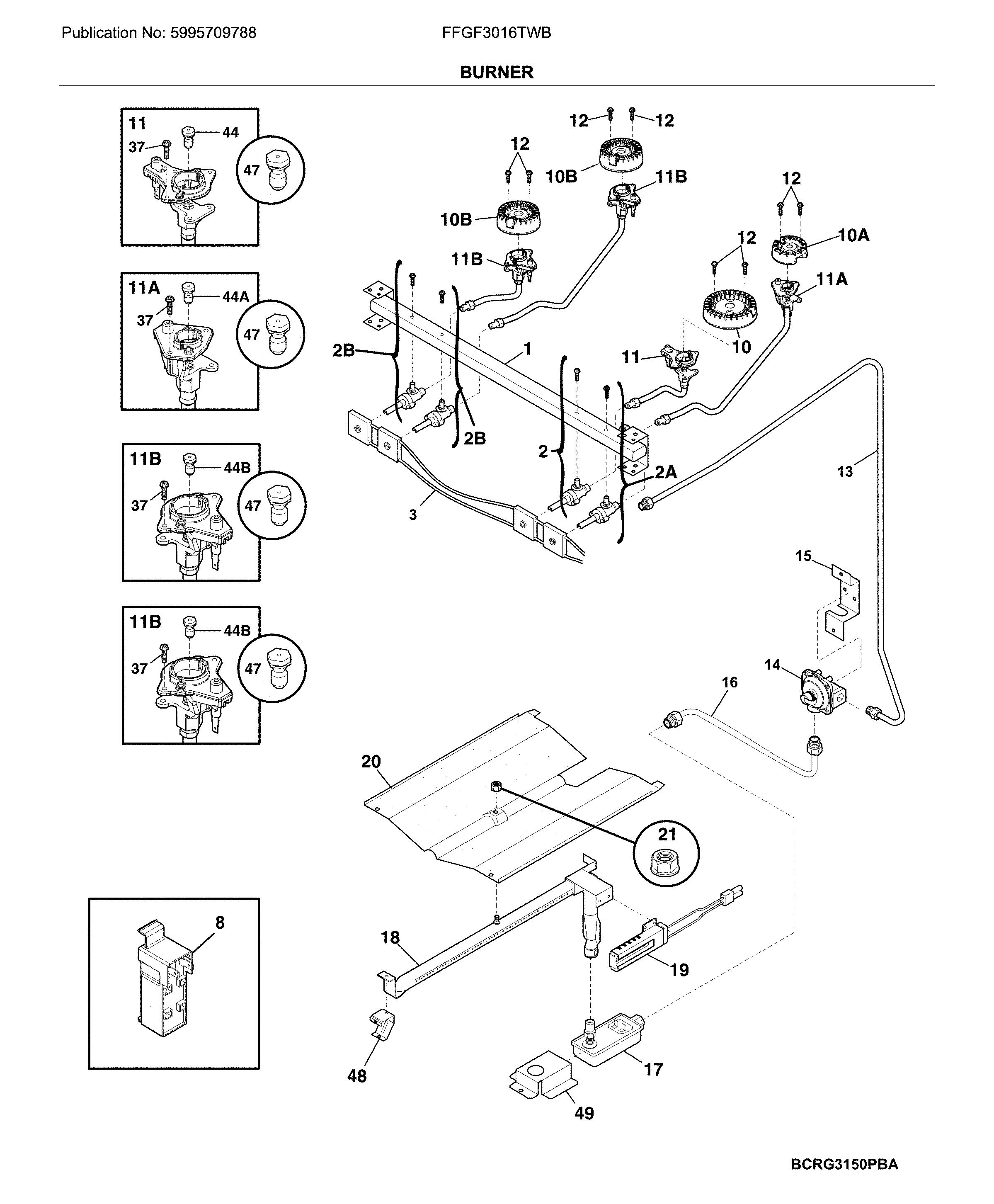 Frigidaire FFGF3016TWB burner diagram
