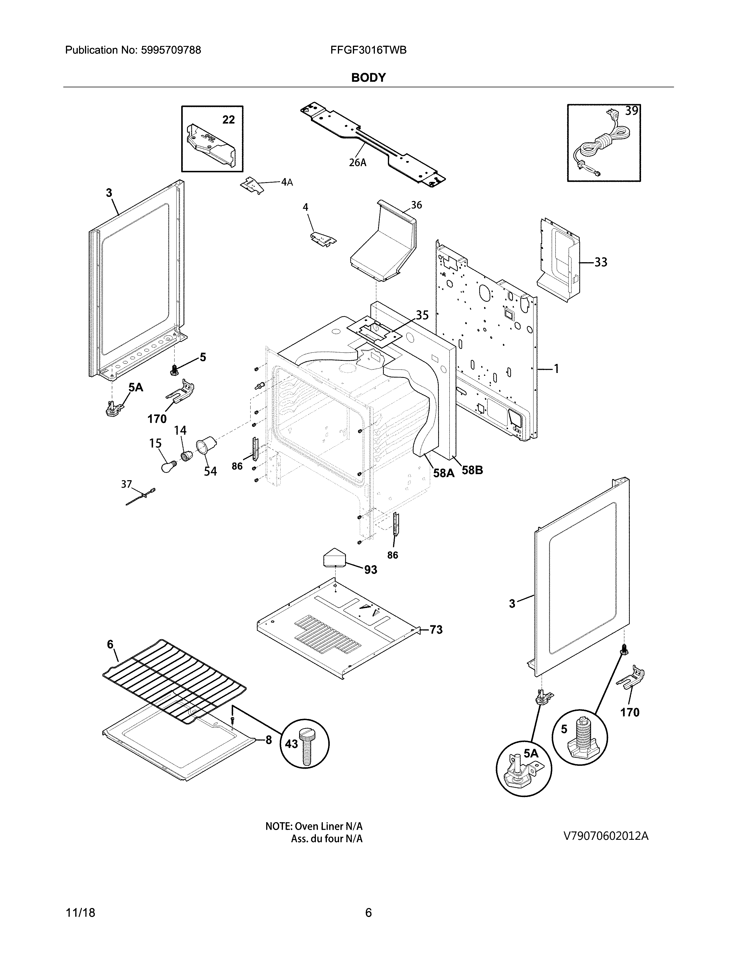Frigidaire FFGF3016TWB body diagram