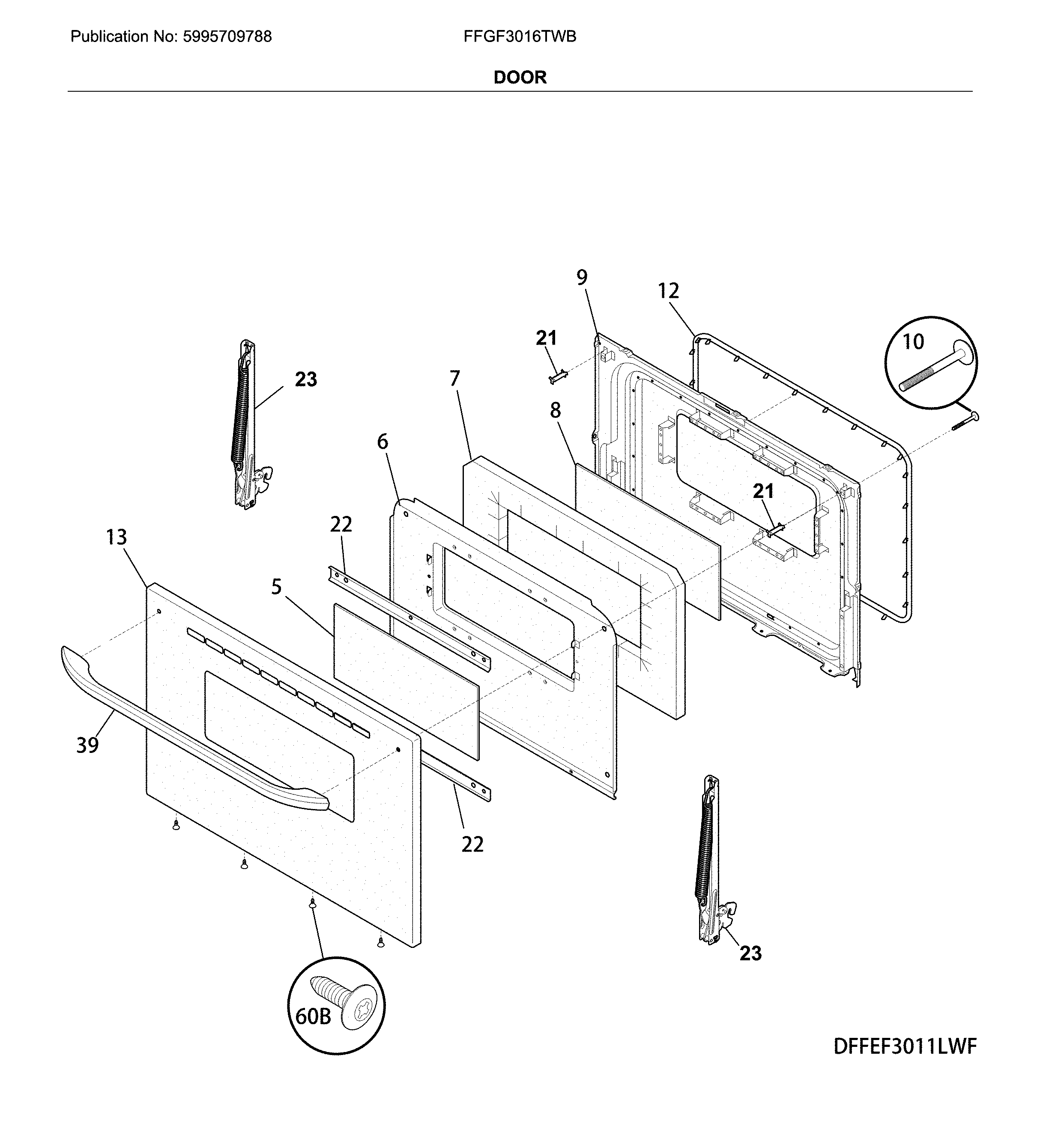 Frigidaire FFGF3016TWB door diagram