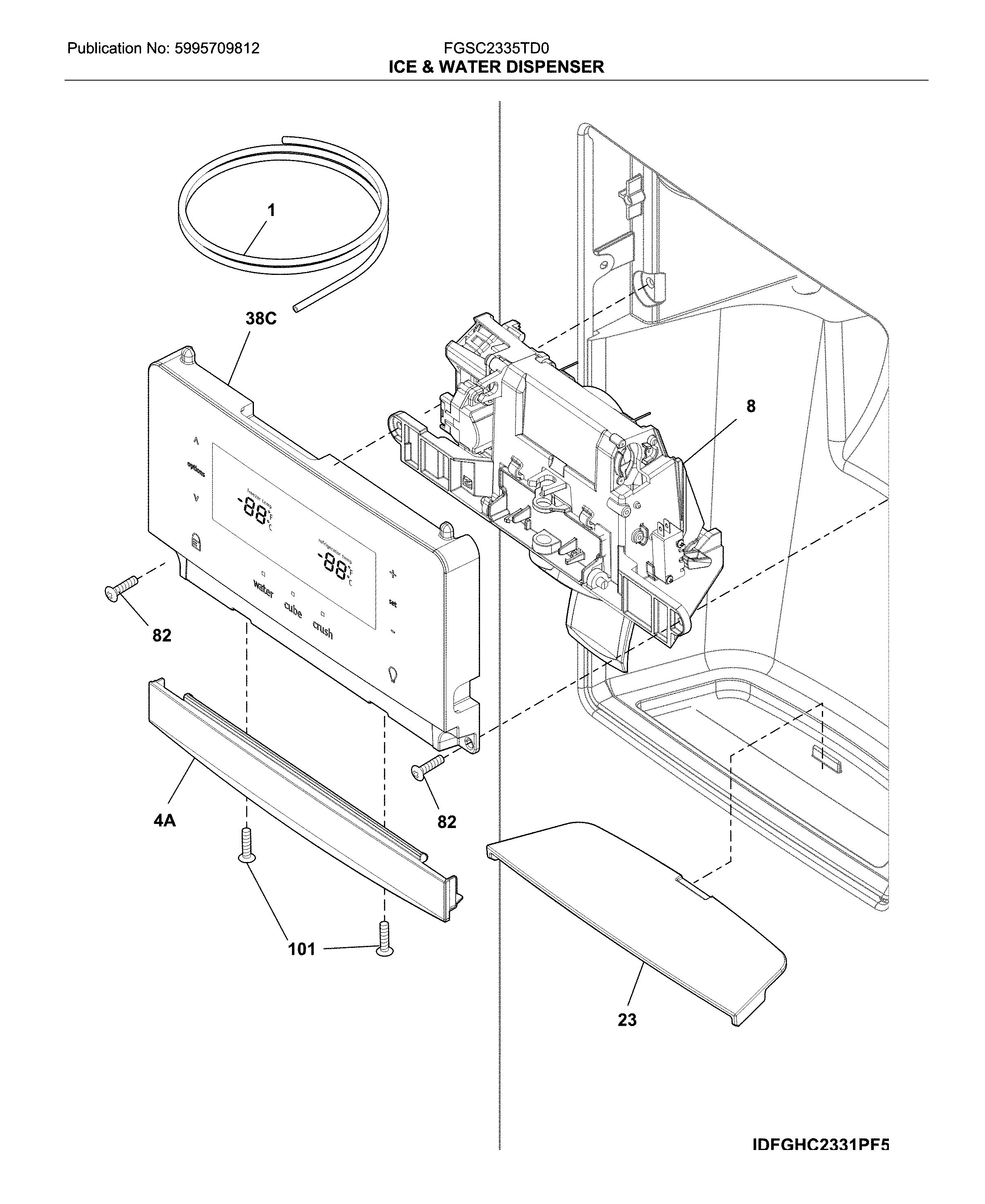Frigidaire FGSC2335TD0 dispenser diagram