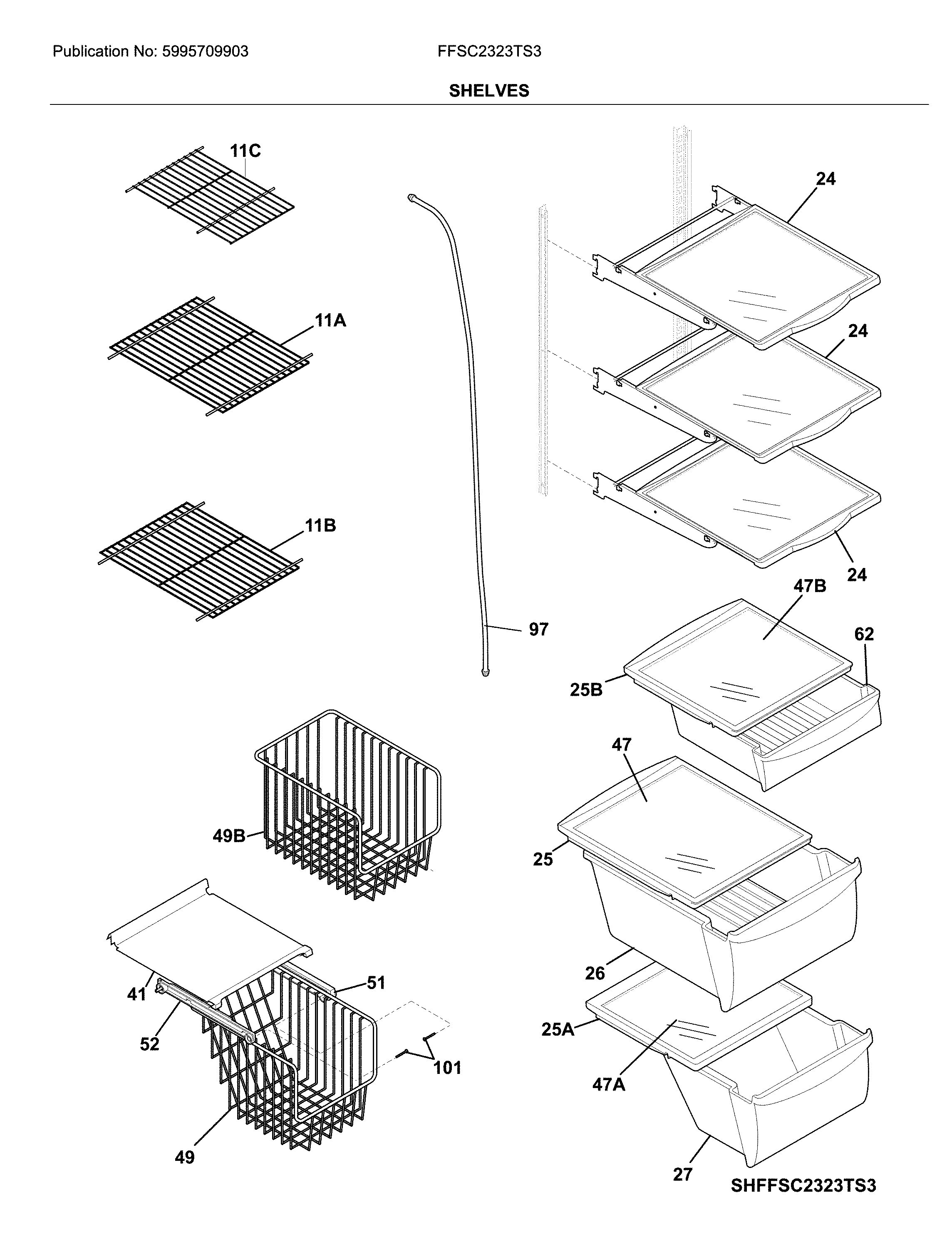 Frigidaire FFSC2323TS3 shelves diagram