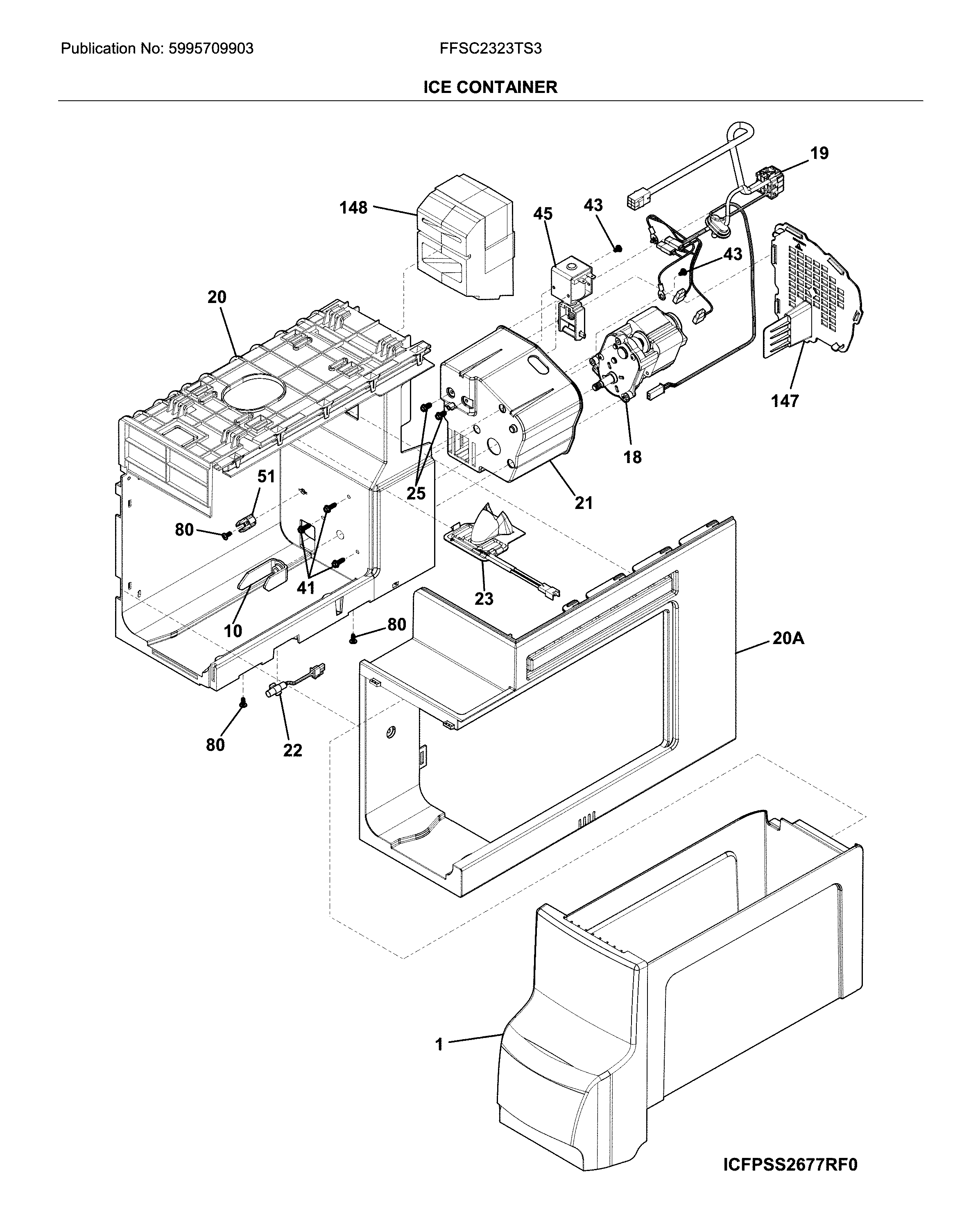 Frigidaire FFSC2323TS3 ice container diagram