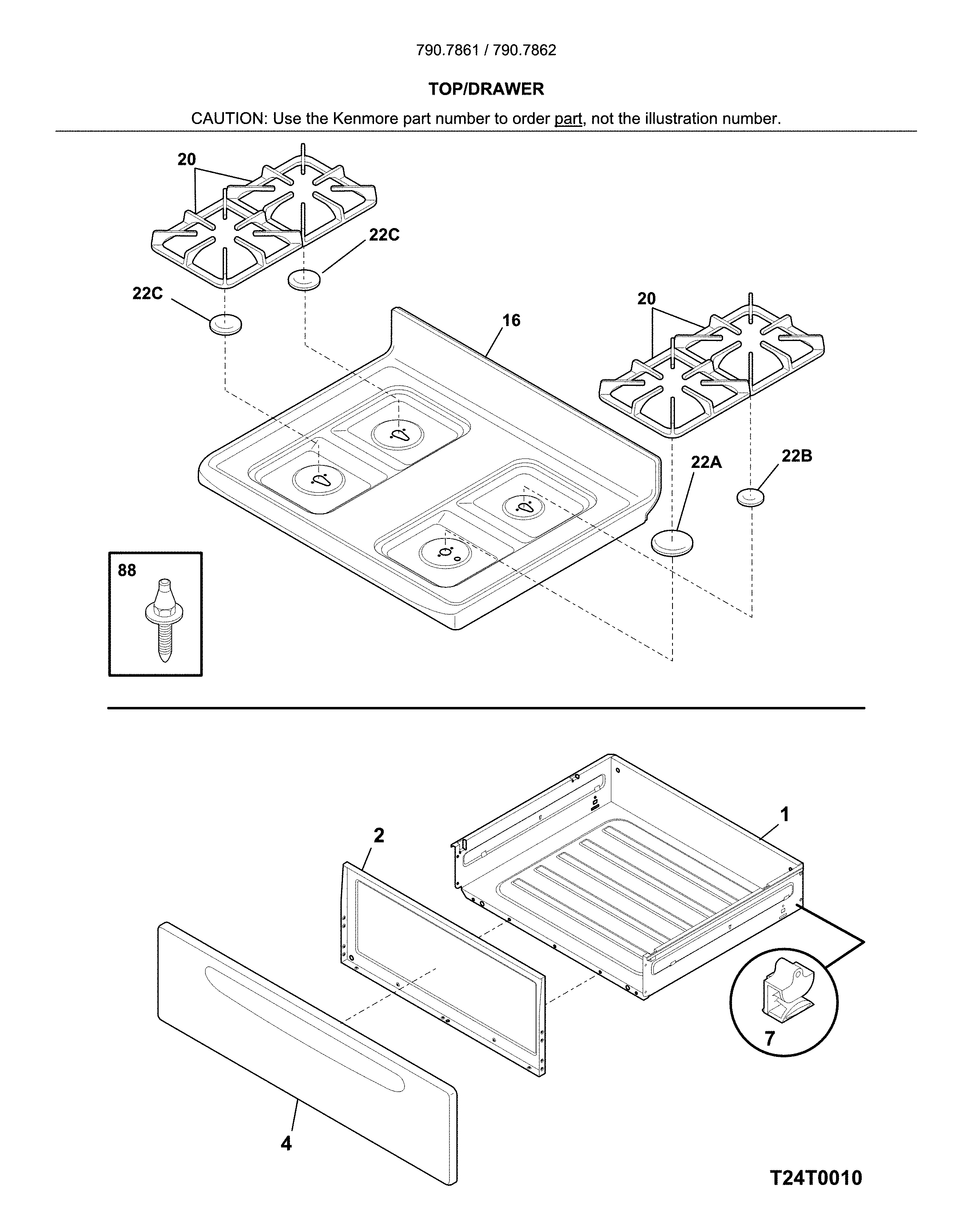 Kenmore 79078612405 top/drawer diagram