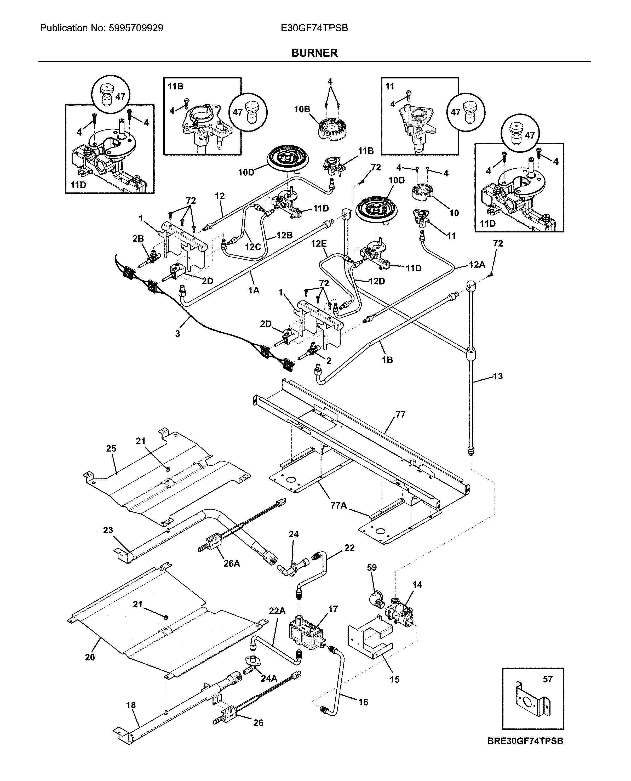 Electrolux E30GF74TPSB burner diagram