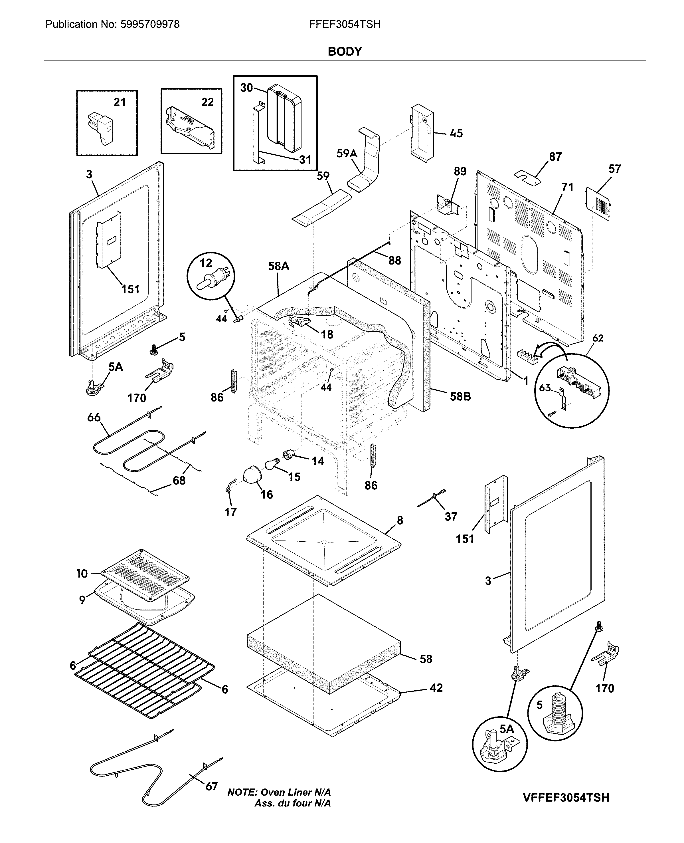 Frigidaire FFEF3054TSH body diagram