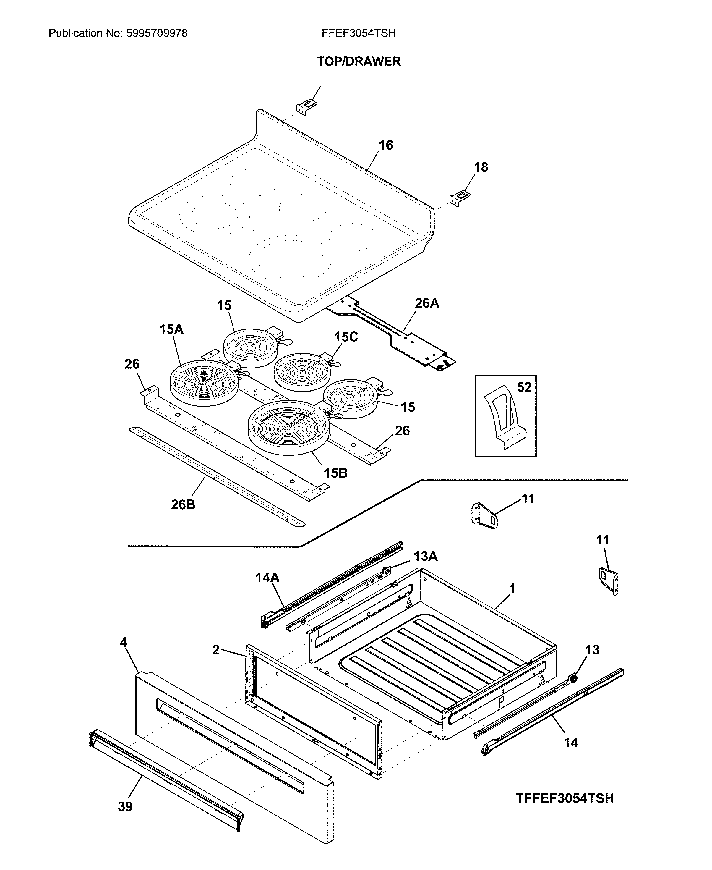Frigidaire FFEF3054TSH top/drawer diagram