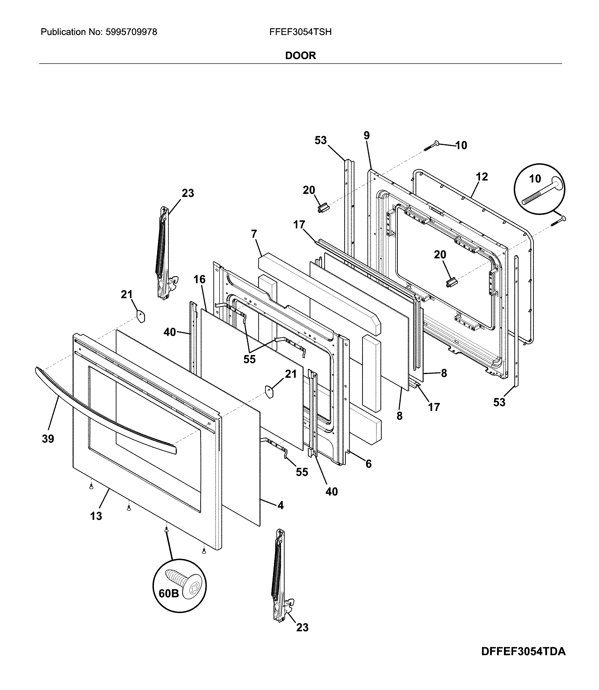 Frigidaire FFEF3054TSH door diagram