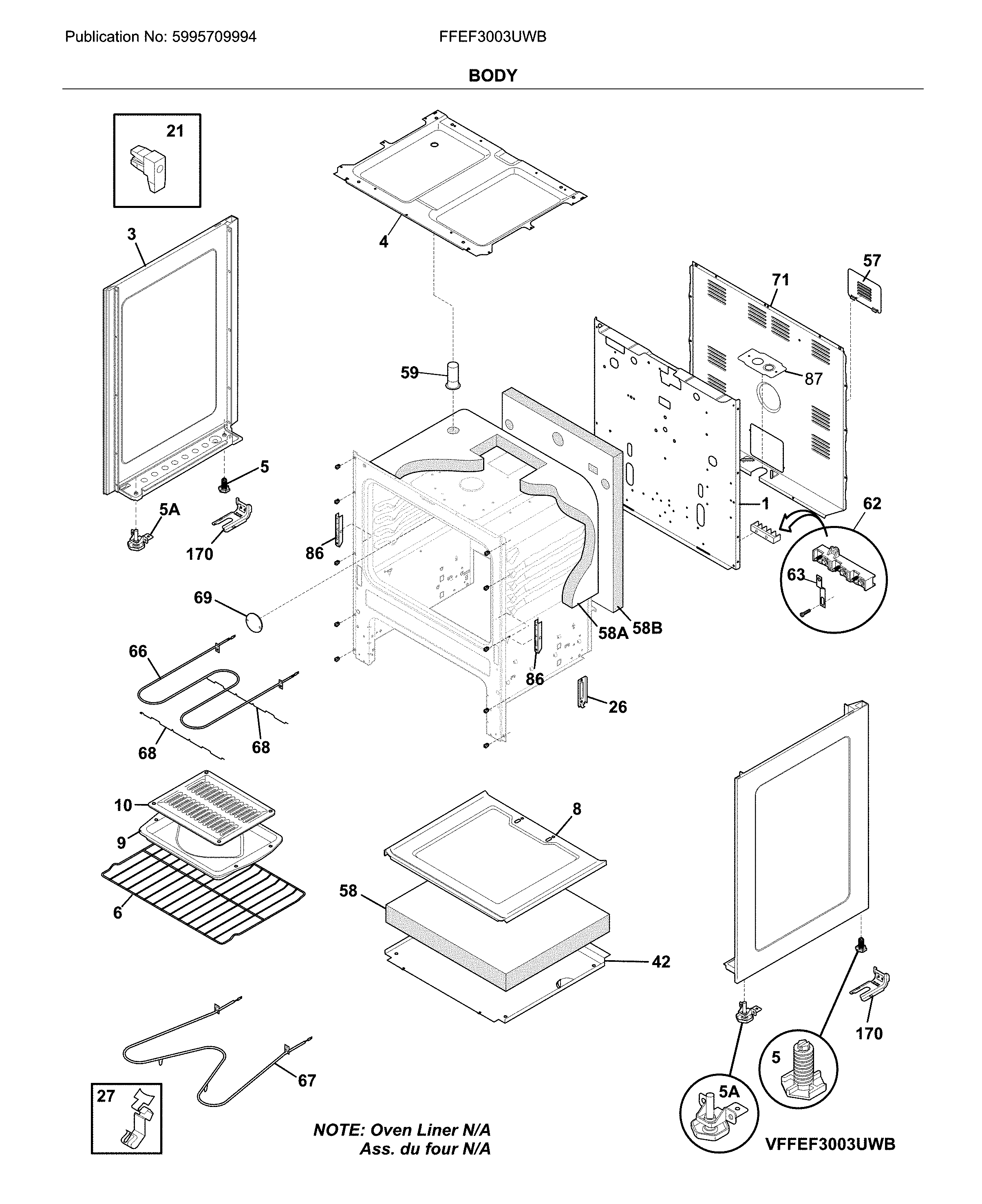 Frigidaire FFEF3003UWB body diagram