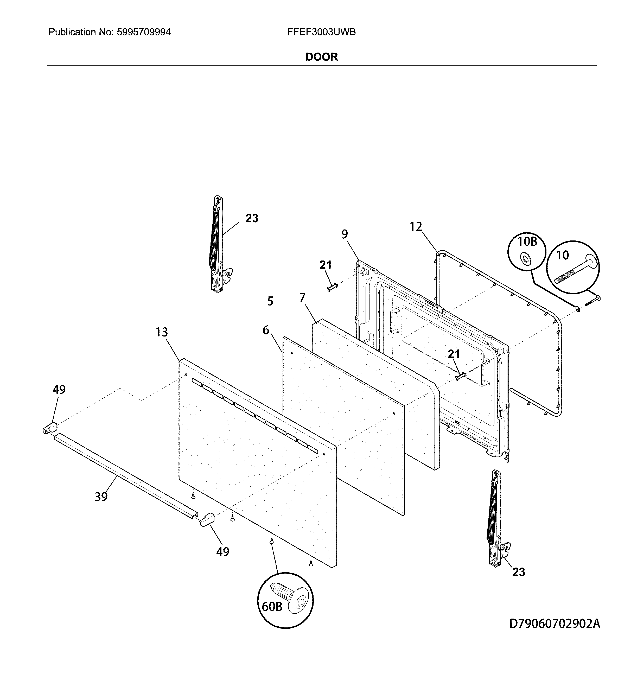Frigidaire FFEF3003UWB door diagram