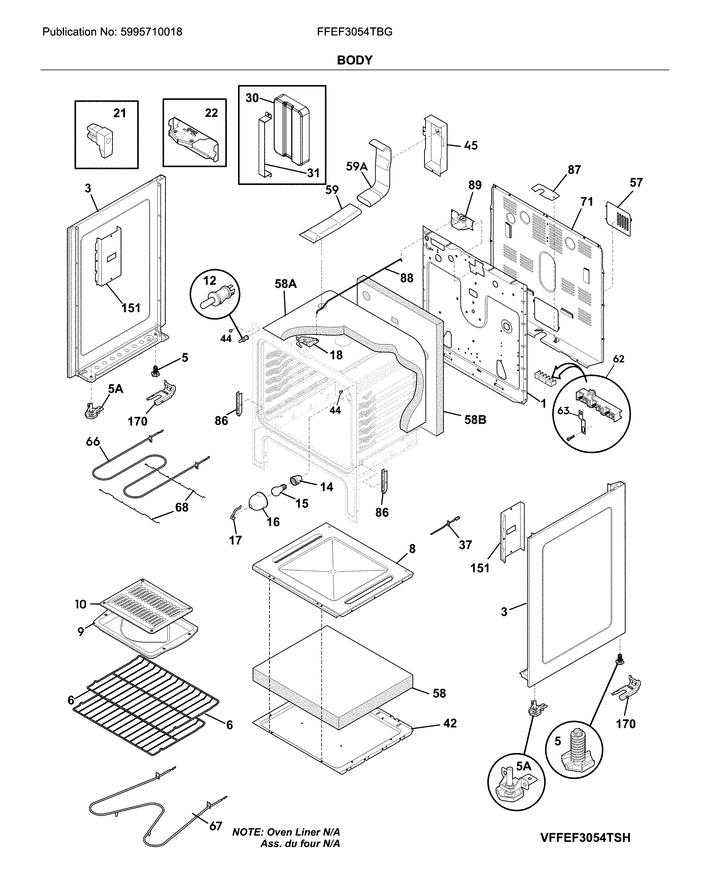 Frigidaire FFEF3054TBG body diagram